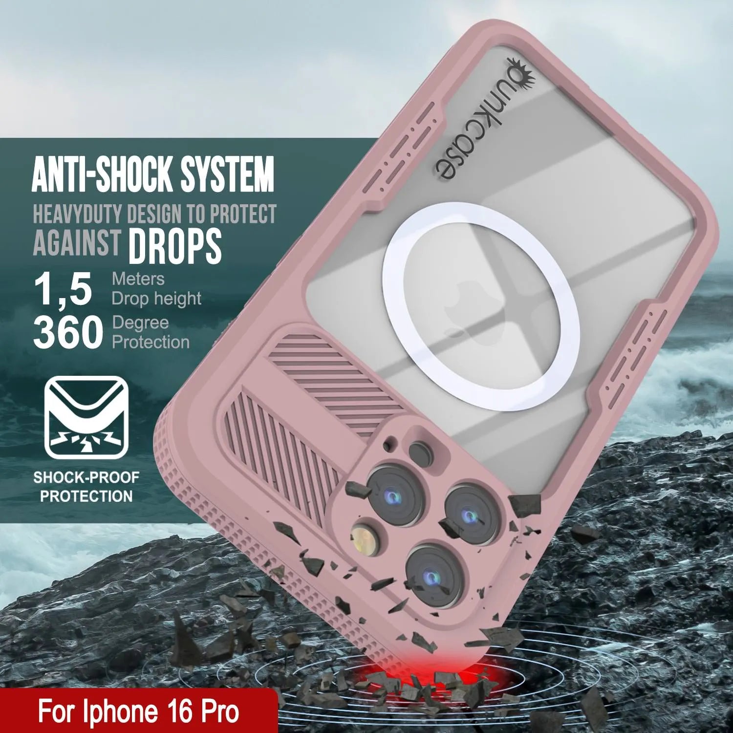 iPhone 16 Pro Waterproof Case [Alpine 2.0 Series] [Slim Fit] [IP68 Certified] [Shockproof] [Pink]