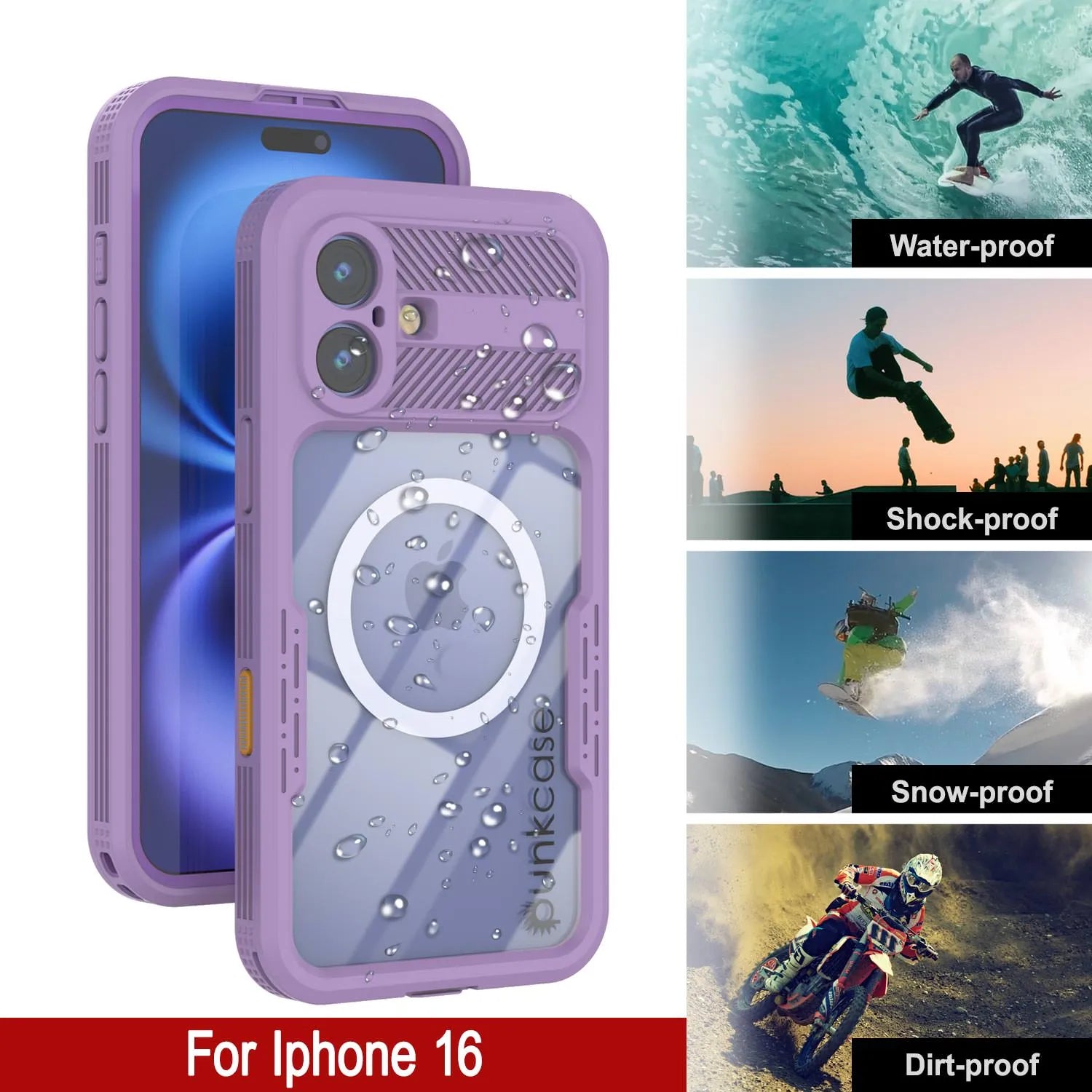 iPhone 16 Waterproof Case [Alpine 2.0 Series] [Slim Fit] [IP68 Certified] [Shockproof] [Lilac]