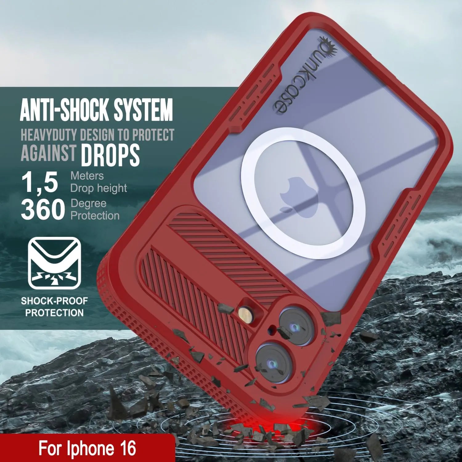 iPhone 16 Waterproof Case [Alpine 2.0 Series] [Slim Fit] [IP68 Certified] [Shockproof] [Red]