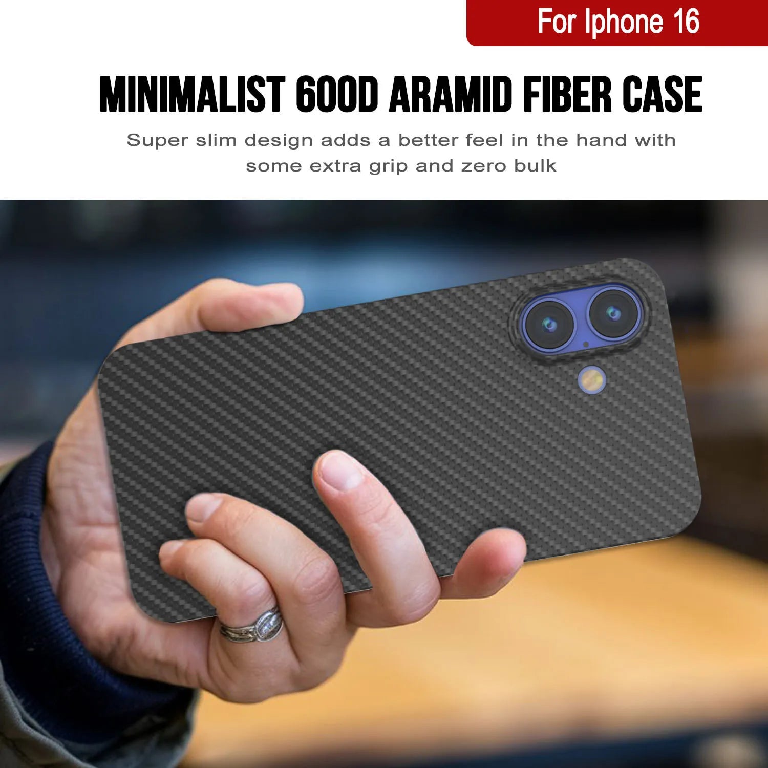 Punkcase iPhone 16 Carbon Fiber Case [AramidShield Series] Ultra Slim & Light Kevlar [Black]