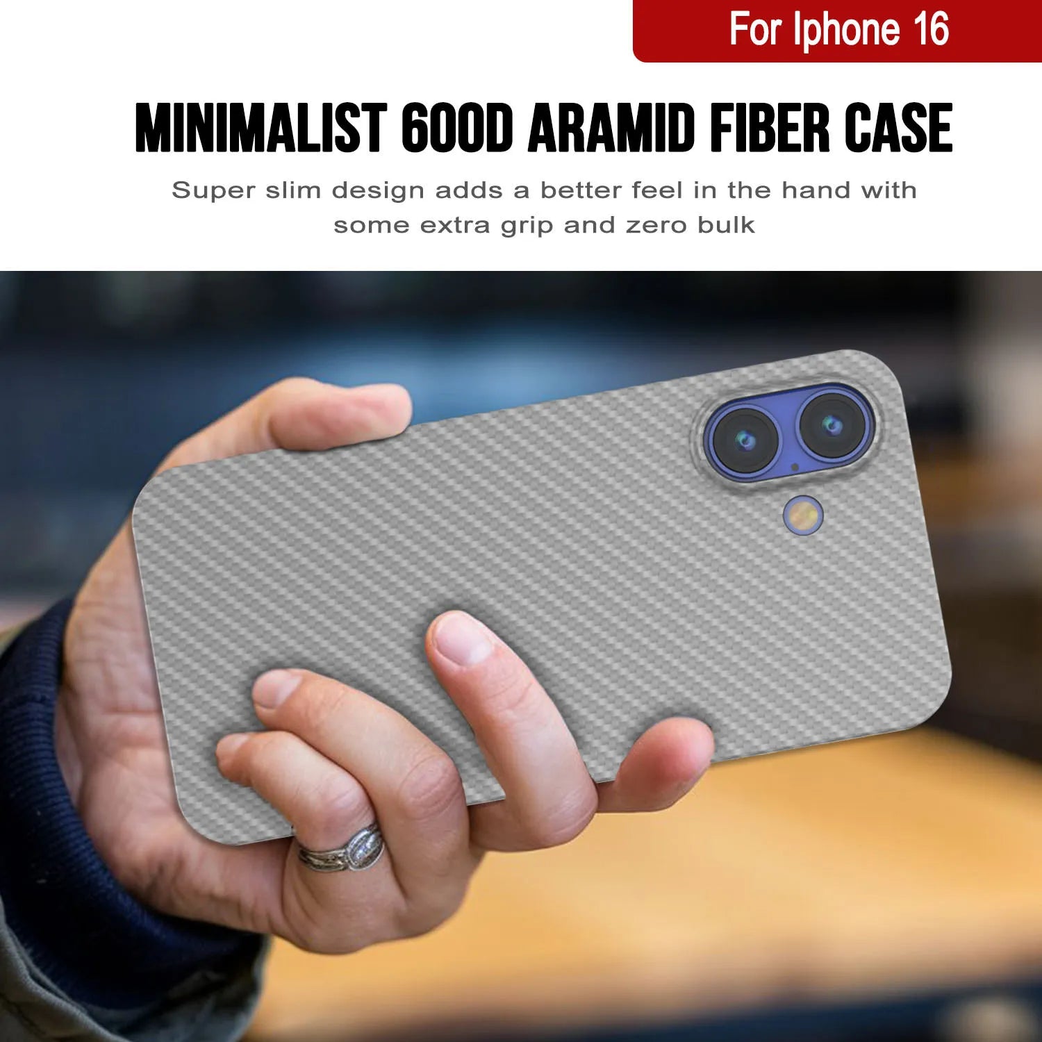 Punkcase iPhone 16 Carbon Fiber Case [AramidShield Series] Ultra Slim & Light Kevlar [White]