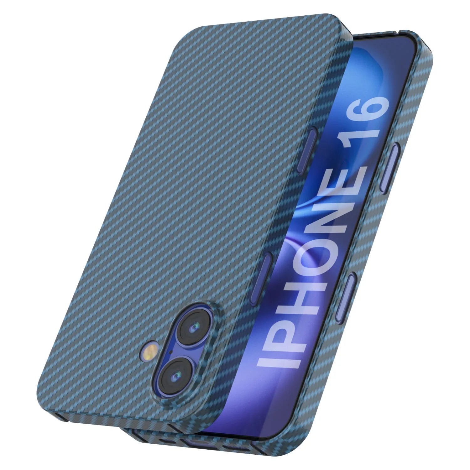 Punkcase iPhone 16 Carbon Fiber Case [AramidShield Series] Ultra Slim & Light Kevlar [Blue]