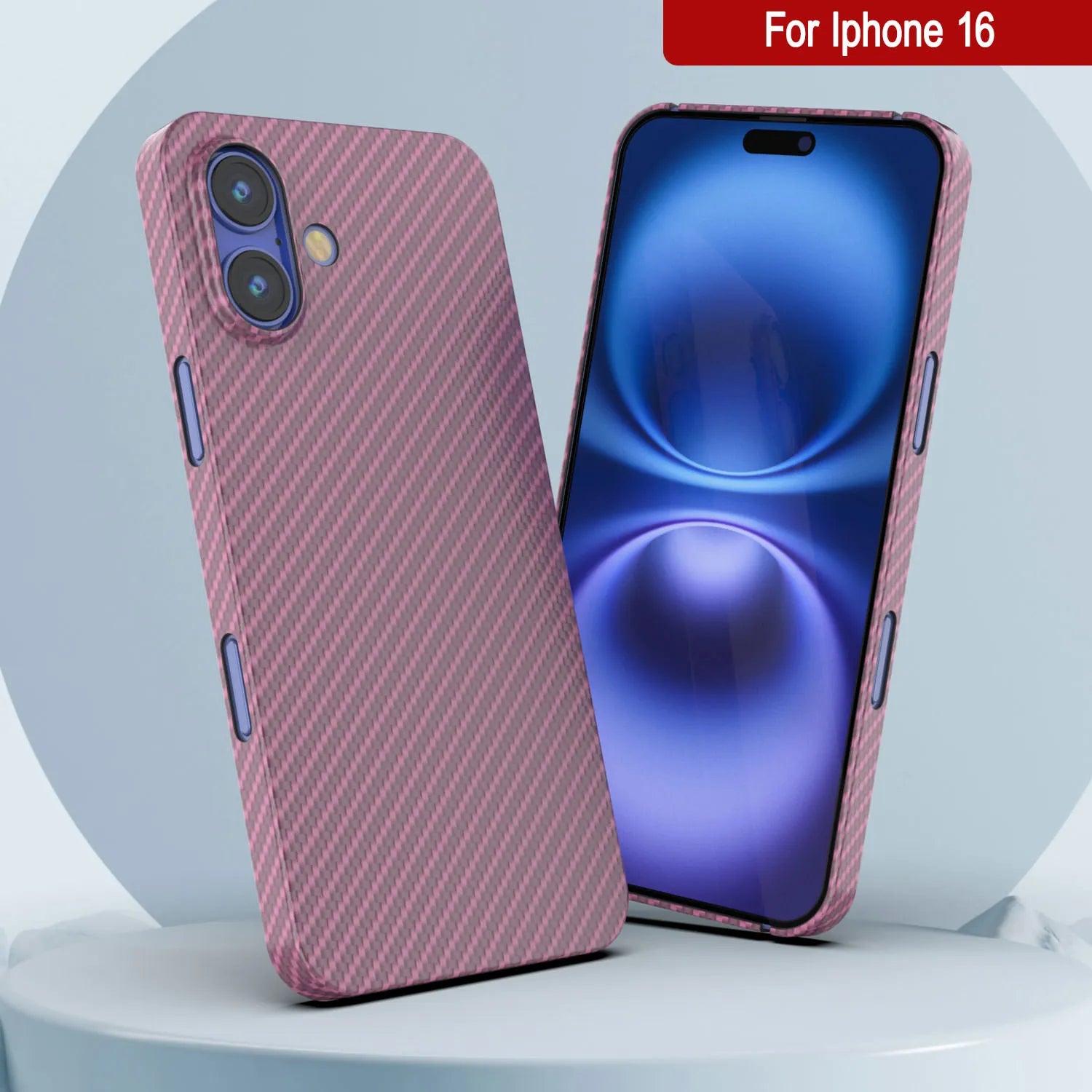 Punkcase iPhone 16 Carbon Fiber Case [AramidShield Series] Ultra Slim & Light Kevlar [Pink]