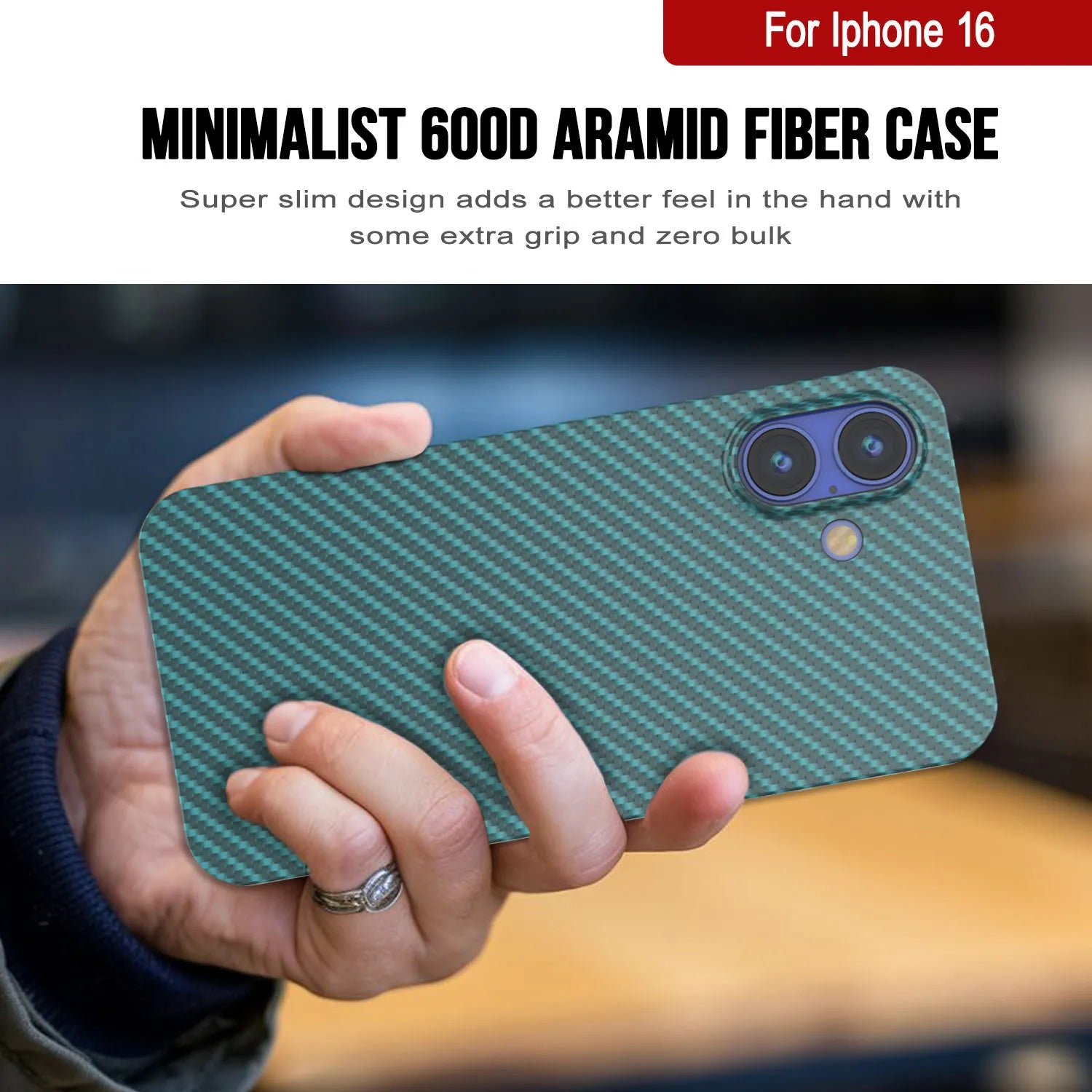 Punkcase iPhone 16 Carbon Fiber Case [AramidShield Series] Ultra Slim & Light Kevlar [Teal]