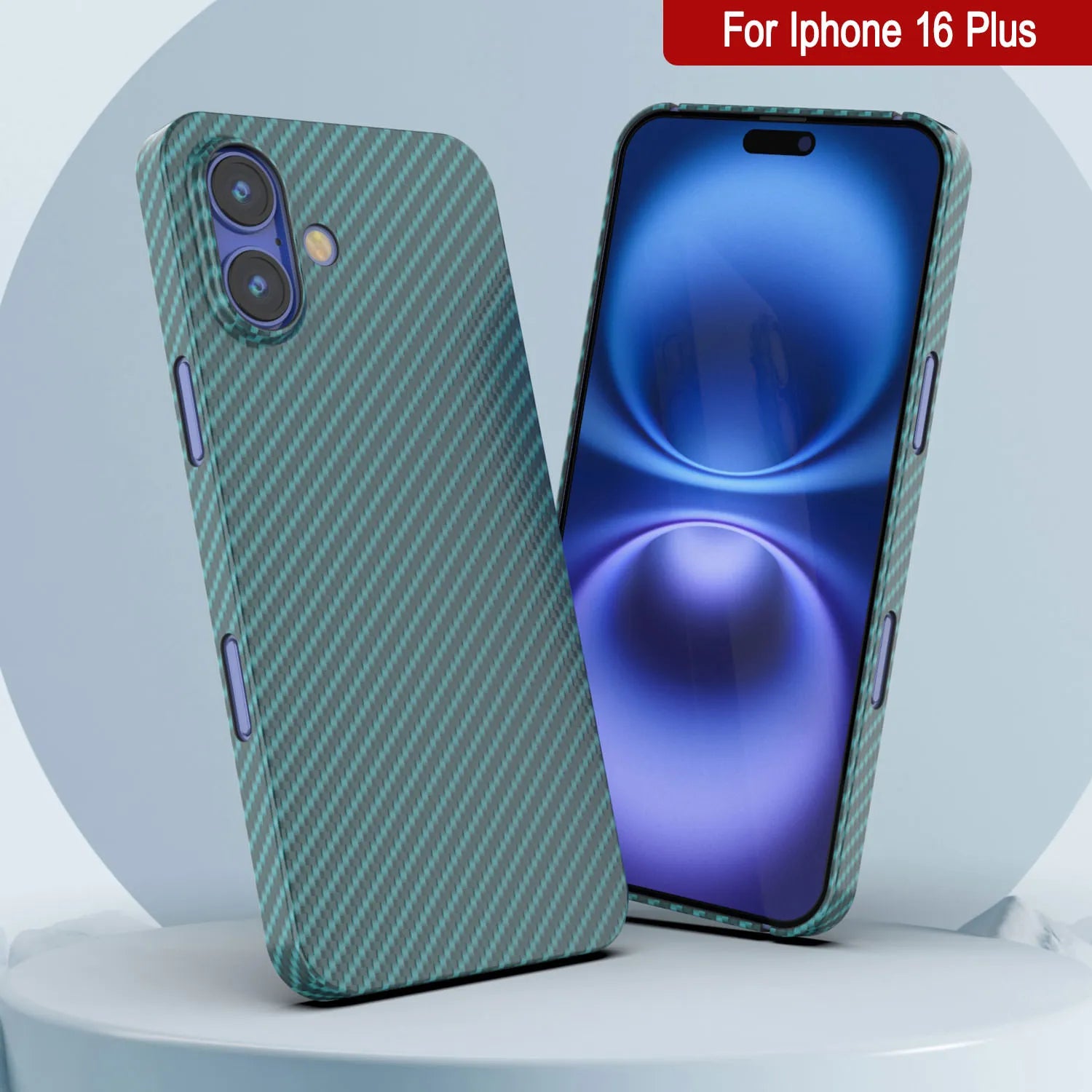 Punkcase iPhone 16 Plus Carbon Fiber Case [AramidShield Series] Ultra Slim & Light Kevlar [Teal]