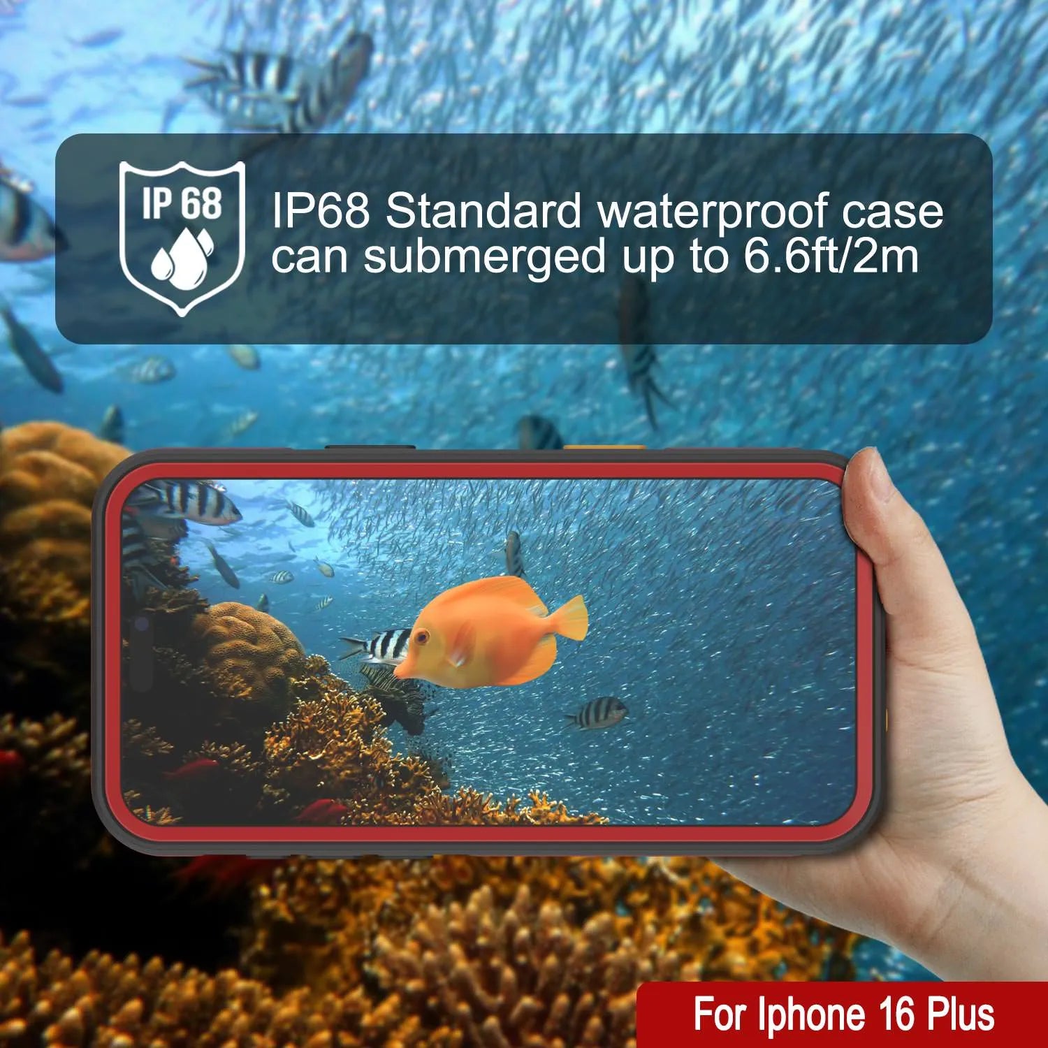 iPhone 16 Plus Waterproof Case [Kickstud 2.0 Series] Protective IP68 Cover W/Screen Protector & Kickstand [Red]