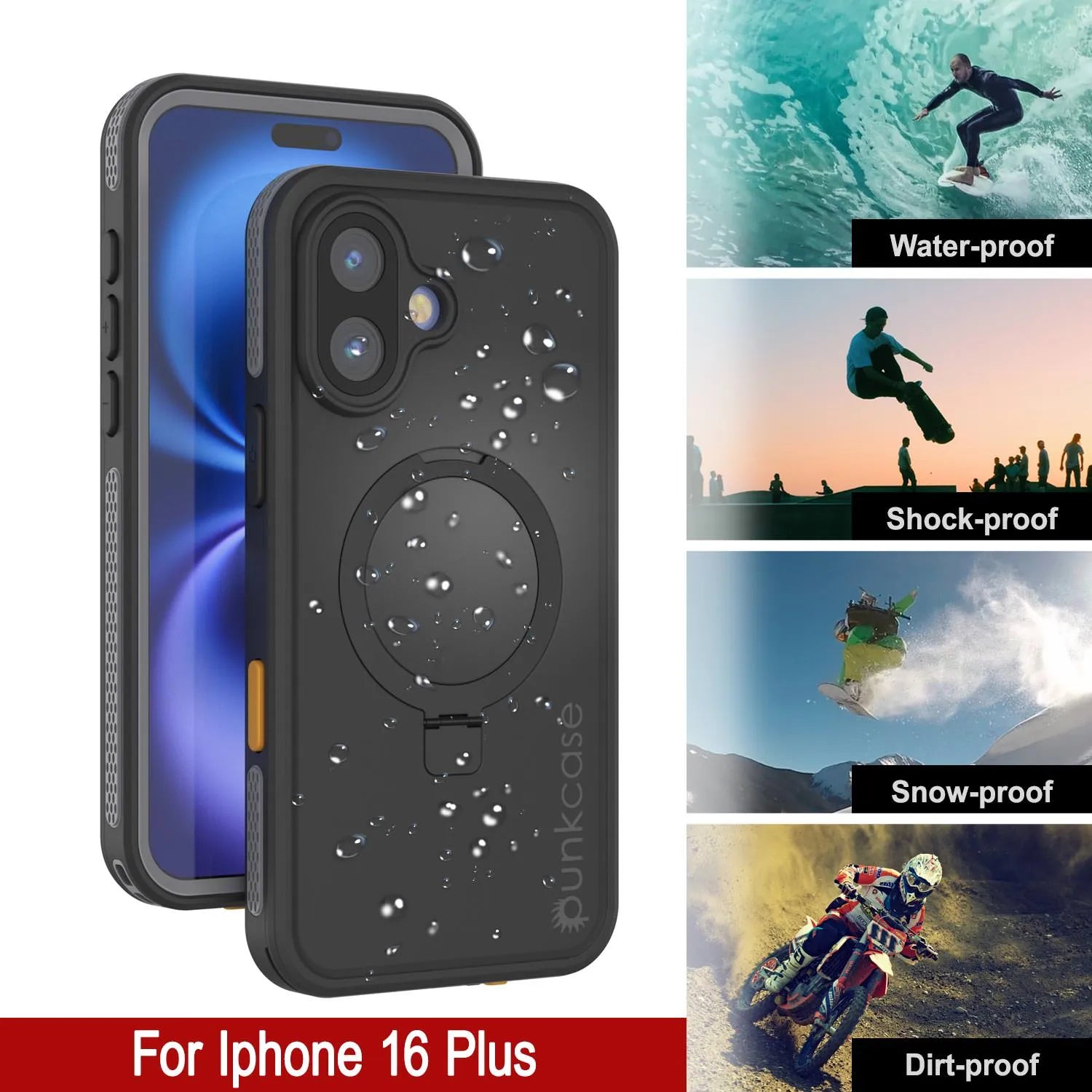 iPhone 16 Plus Waterproof Case [Kickstud 2.0 Series] Protective IP68 Cover W/Screen Protector & Kickstand [Grey]