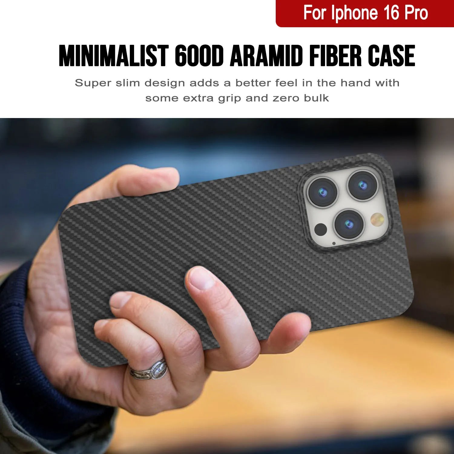 Punkcase iPhone 16 Pro Carbon Fiber Case [AramidShield Series] Ultra Slim & Light Kevlar [Black]