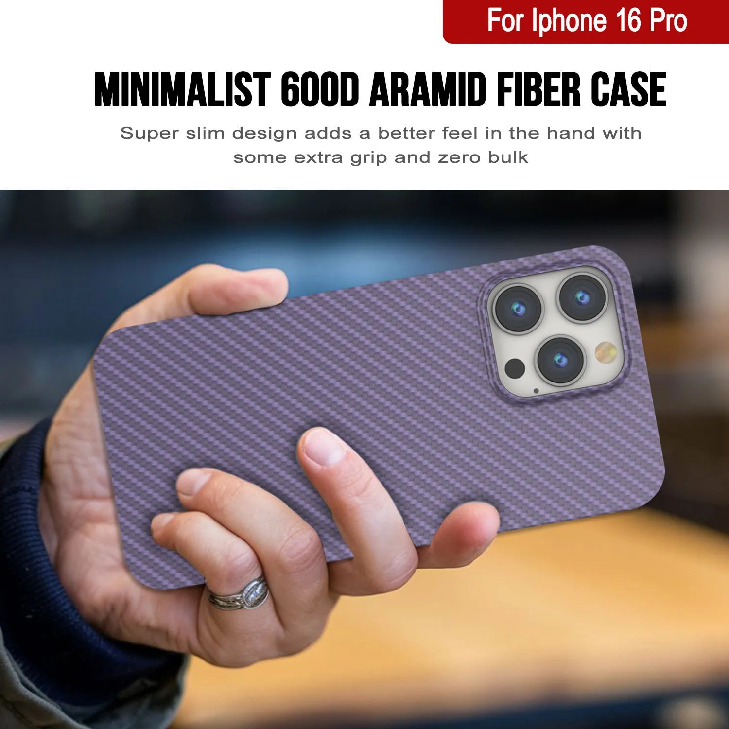 Punkcase iPhone 16 Pro Carbon Fiber Case [AramidShield Series] Ultra Slim & Light Kevlar [Lilac]