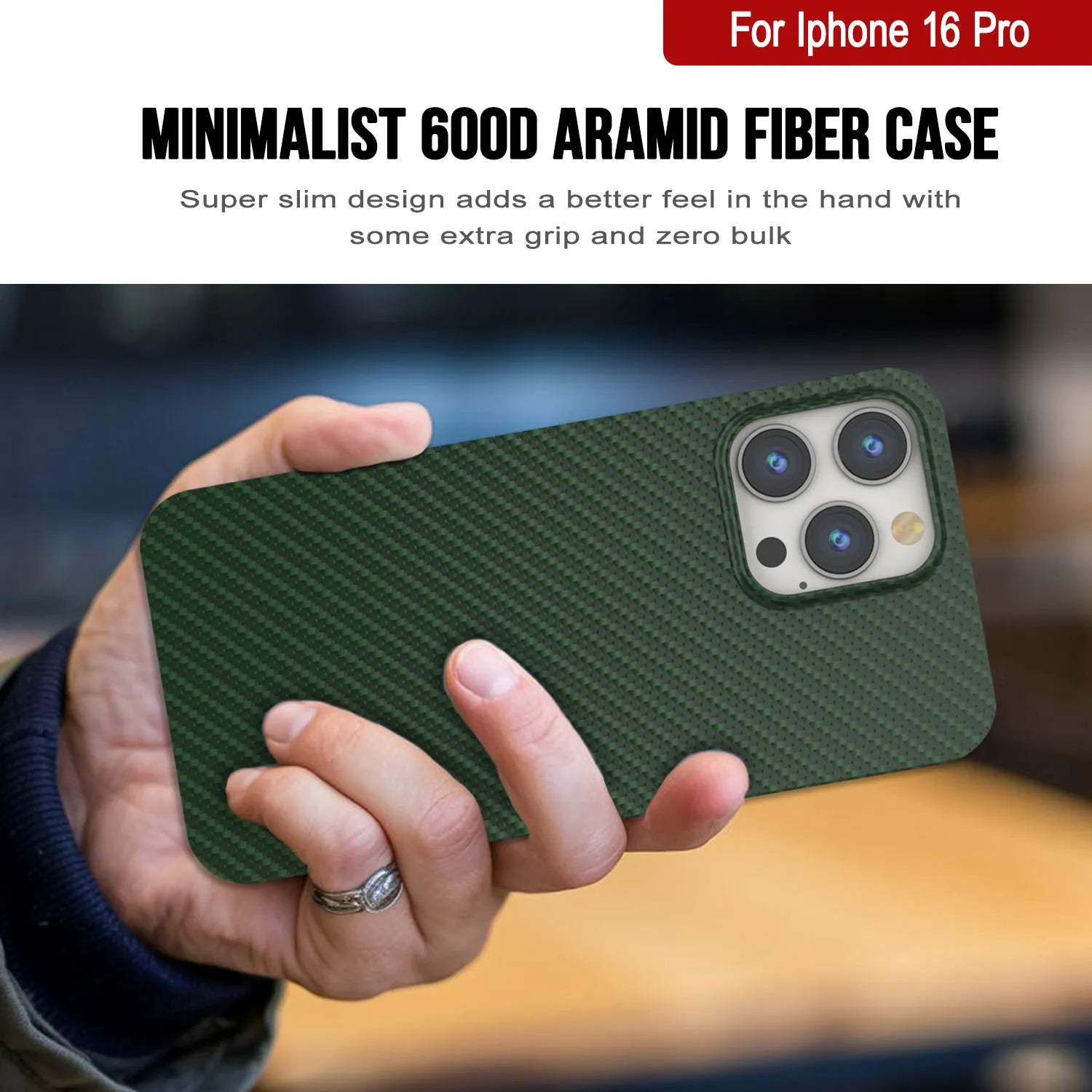 Punkcase iPhone 16 Pro Carbon Fiber Case [AramidShield Series] Ultra Slim & Light Kevlar [Green]