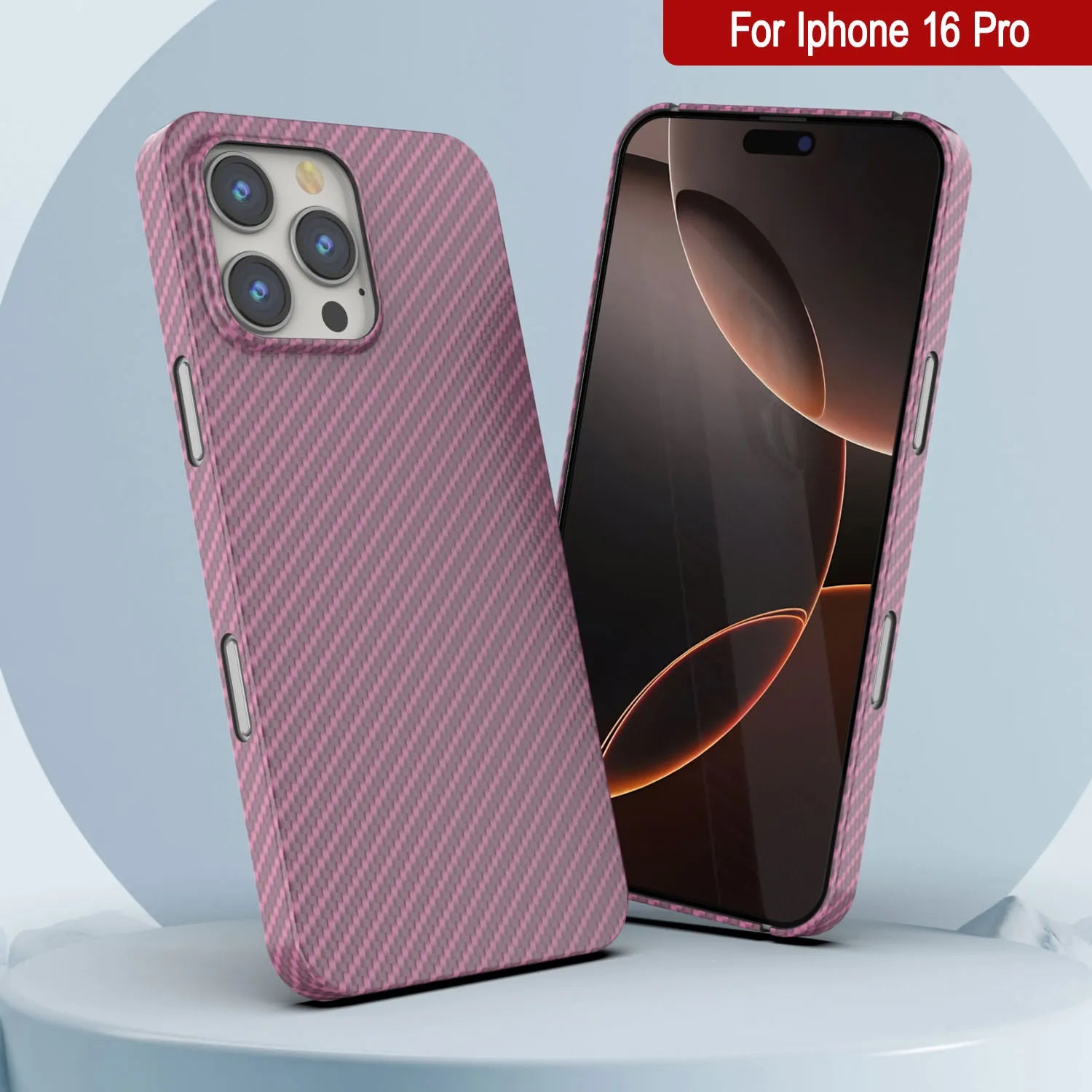 Punkcase iPhone 16 Pro Carbon Fiber Case [AramidShield Series] Ultra Slim & Light Kevlar [Pink]