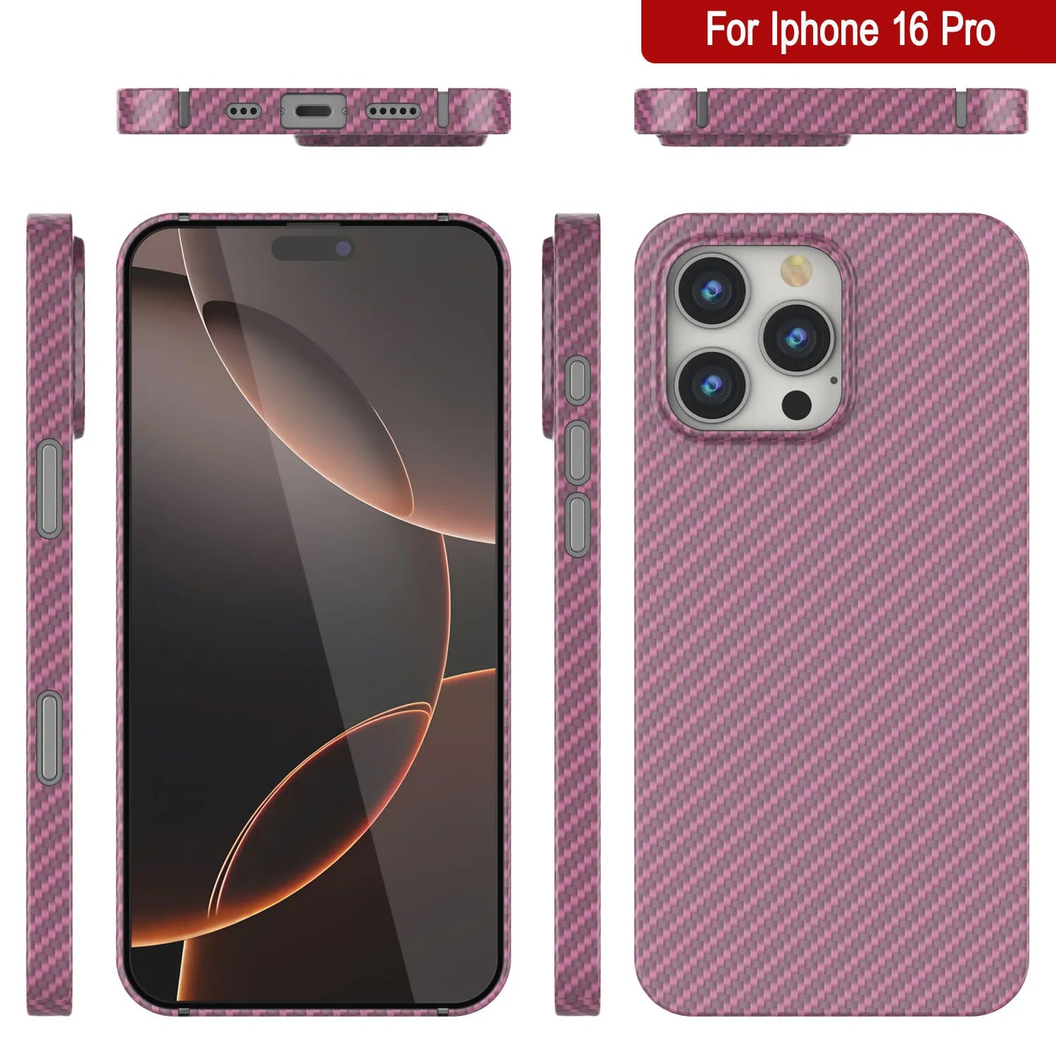 Punkcase iPhone 16 Pro Carbon Fiber Case [AramidShield Series] Ultra Slim & Light Kevlar [Pink]