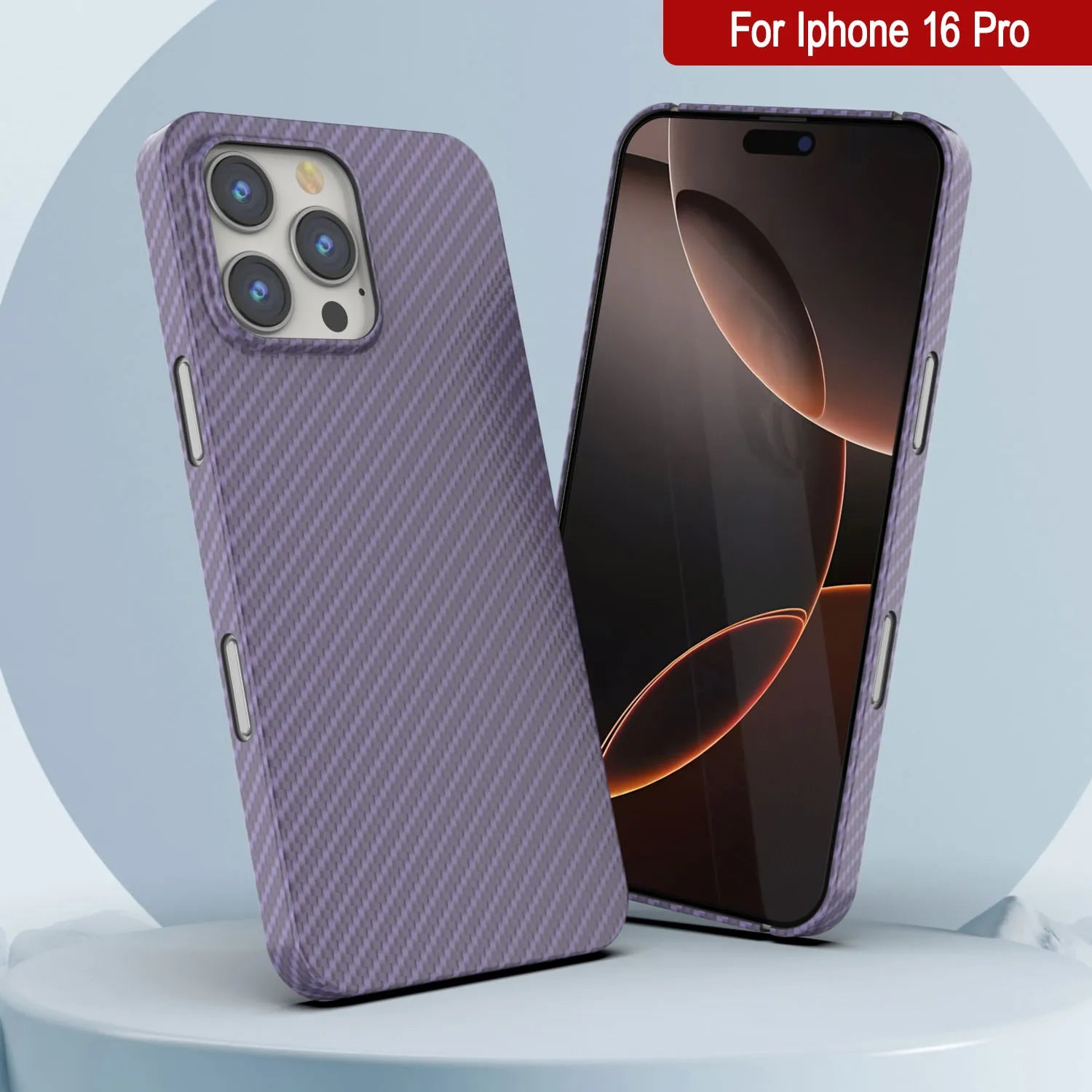 Punkcase iPhone 16 Pro Carbon Fiber Case [AramidShield Series] Ultra Slim & Light Kevlar [Lilac]