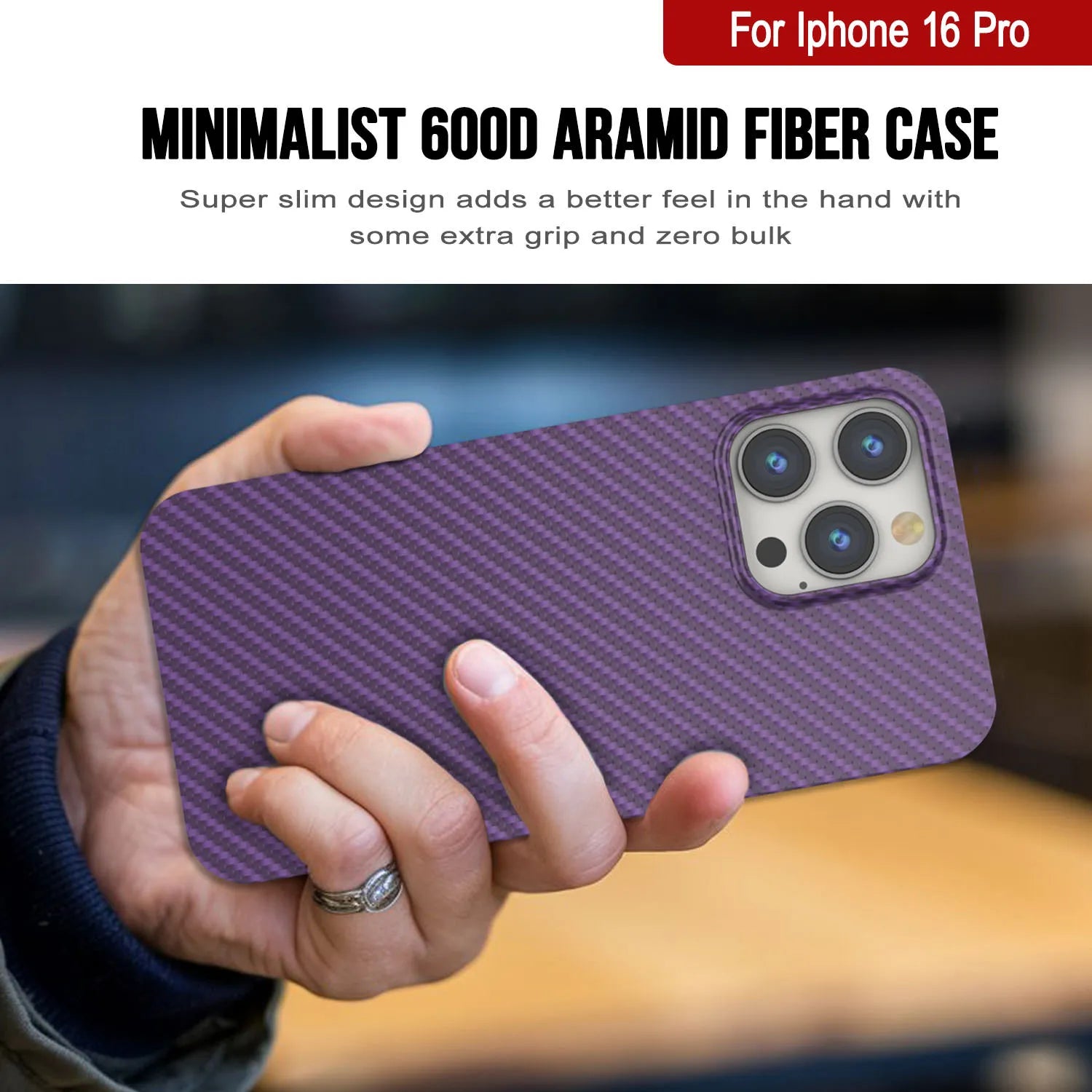 Punkcase iPhone 16 Pro Carbon Fiber Case [AramidShield Series] Ultra Slim & Light Kevlar [Purple]