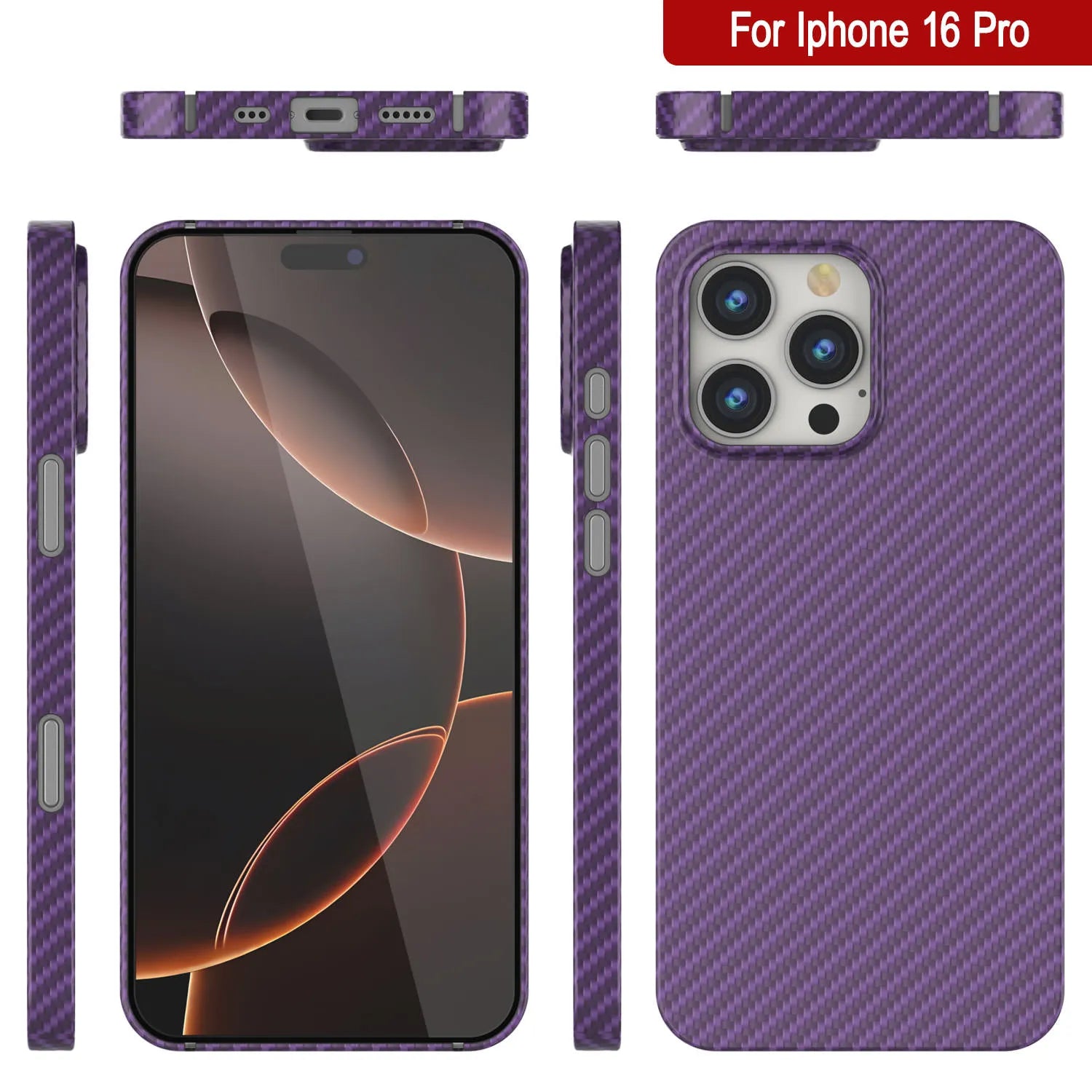 Punkcase iPhone 16 Pro Carbon Fiber Case [AramidShield Series] Ultra Slim & Light Kevlar [Purple]