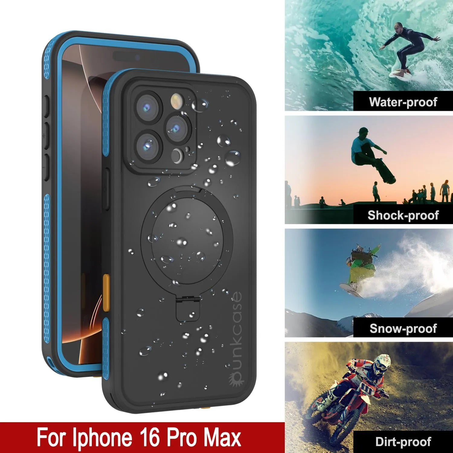 iPhone 16 Pro Max Waterproof Case [Kickstud 2.0 Series] Protective IP68 Cover W/Screen Protector & Kickstand [Blue]