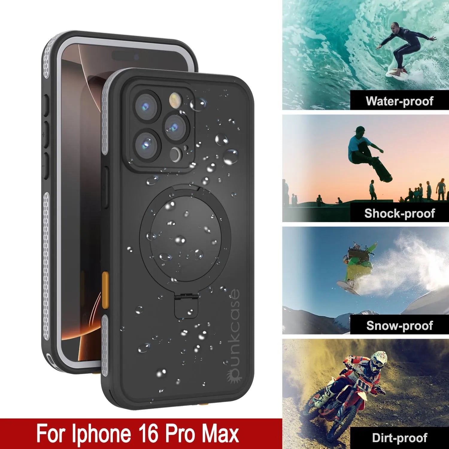 iPhone 16 Pro Max Waterproof Case [Kickstud 2.0 Series] Protective IP68 Cover W/Screen Protector & Kickstand [White]