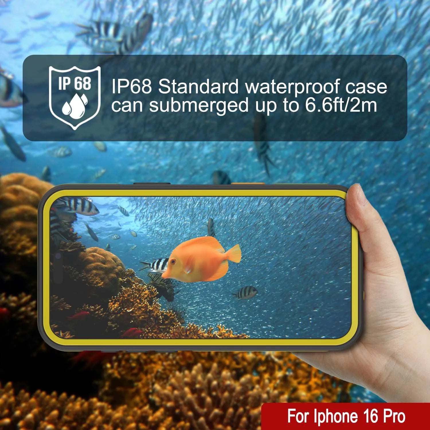 iPhone 16 pro Waterproof Case [Kickstud 2.0 Series] Protective IP68 Cover W/Screen Protector & Kickstand (Yellow)