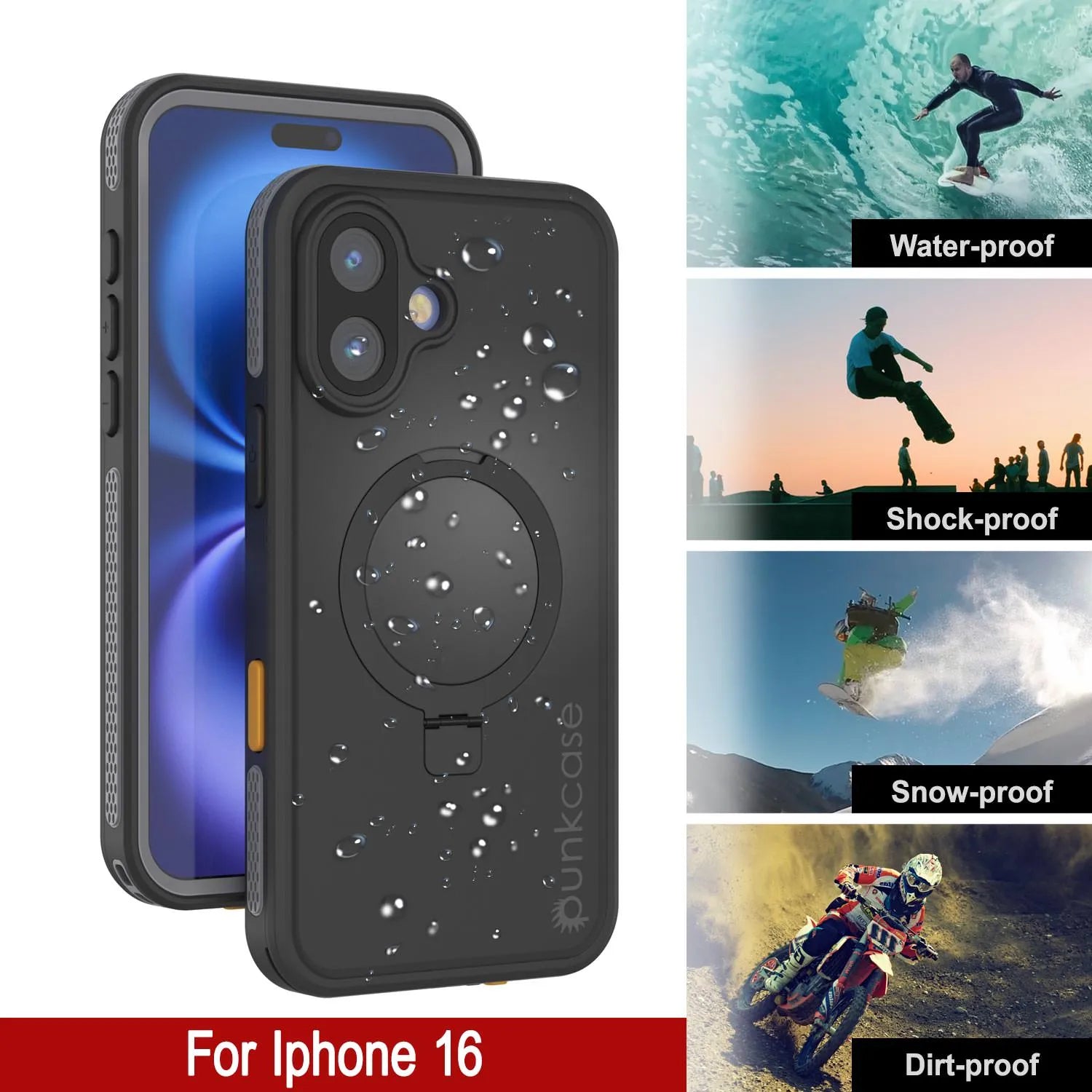 iPhone 16 Waterproof Case [Kickstud 2.0 Series] Protective IP68 Cover W/Screen Protector & Kickstand [Grey]