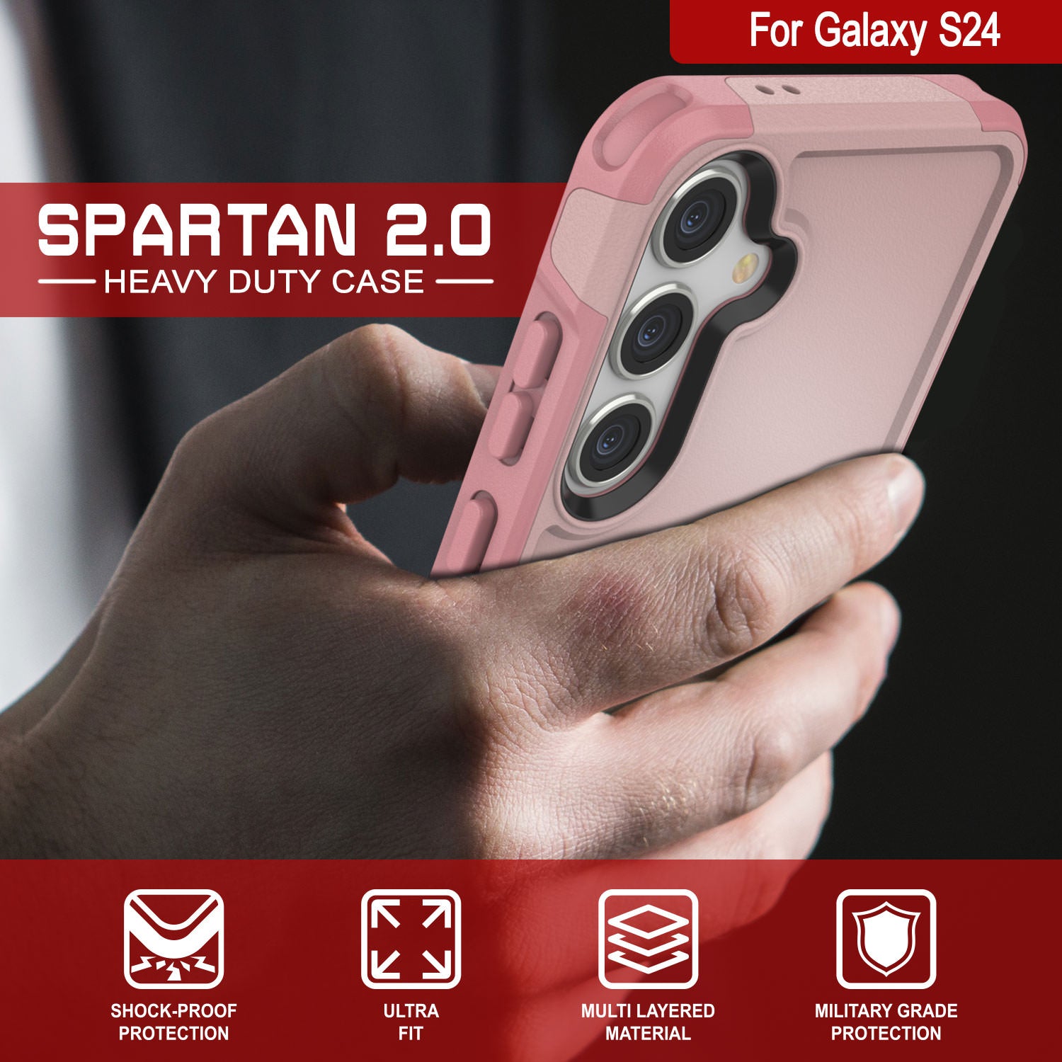 PunkCase Galaxy S25 Case, [Spartan 2.0 Series] Clear Rugged Heavy Duty Cover [Pink]