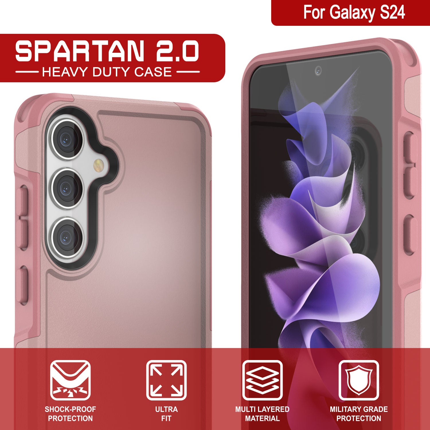 PunkCase Galaxy S25 Case, [Spartan 2.0 Series] Clear Rugged Heavy Duty Cover [Pink]