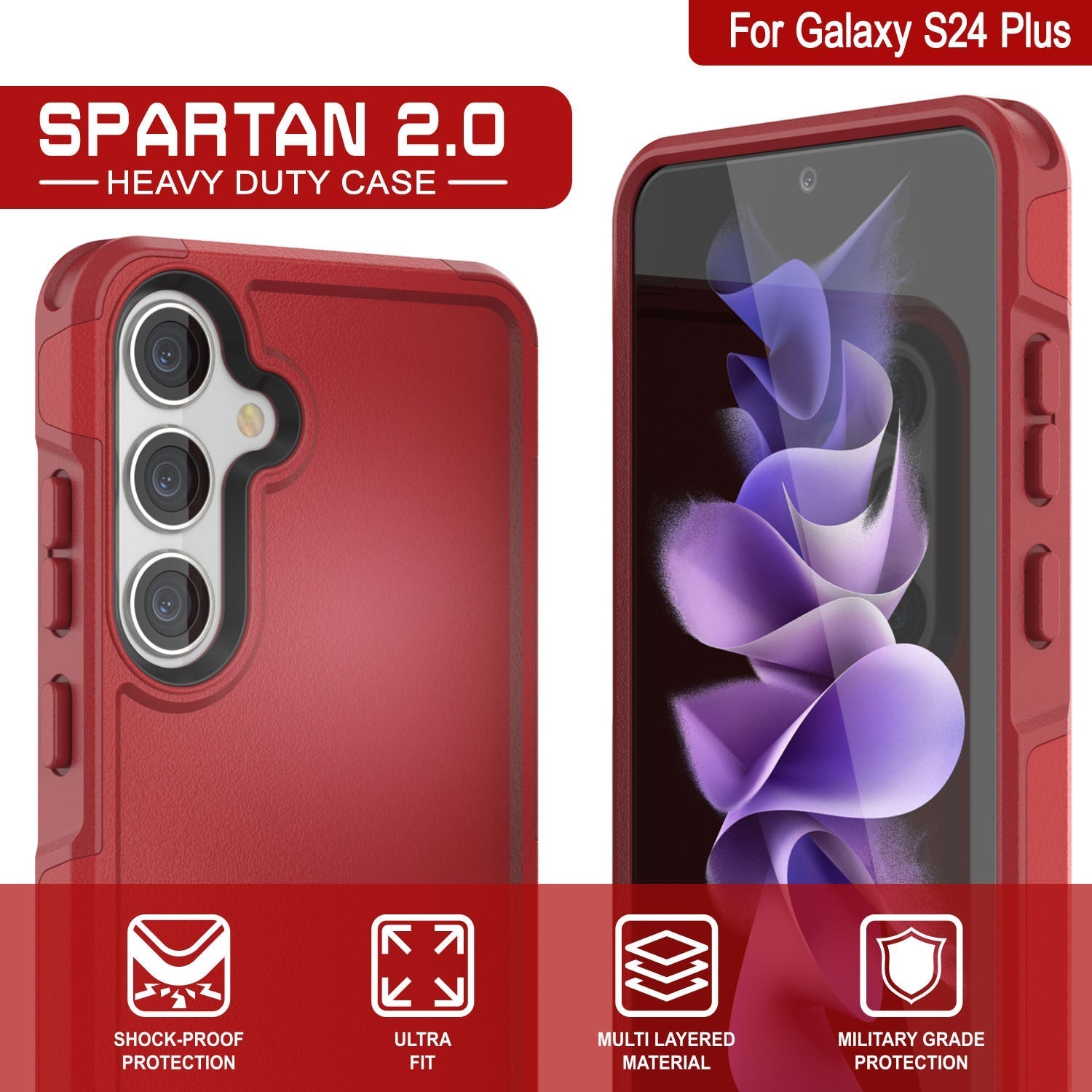 PunkCase Galaxy S25+ Plus Case, [Spartan 2.0 Series] Clear Rugged Heavy Duty Cover [Red]