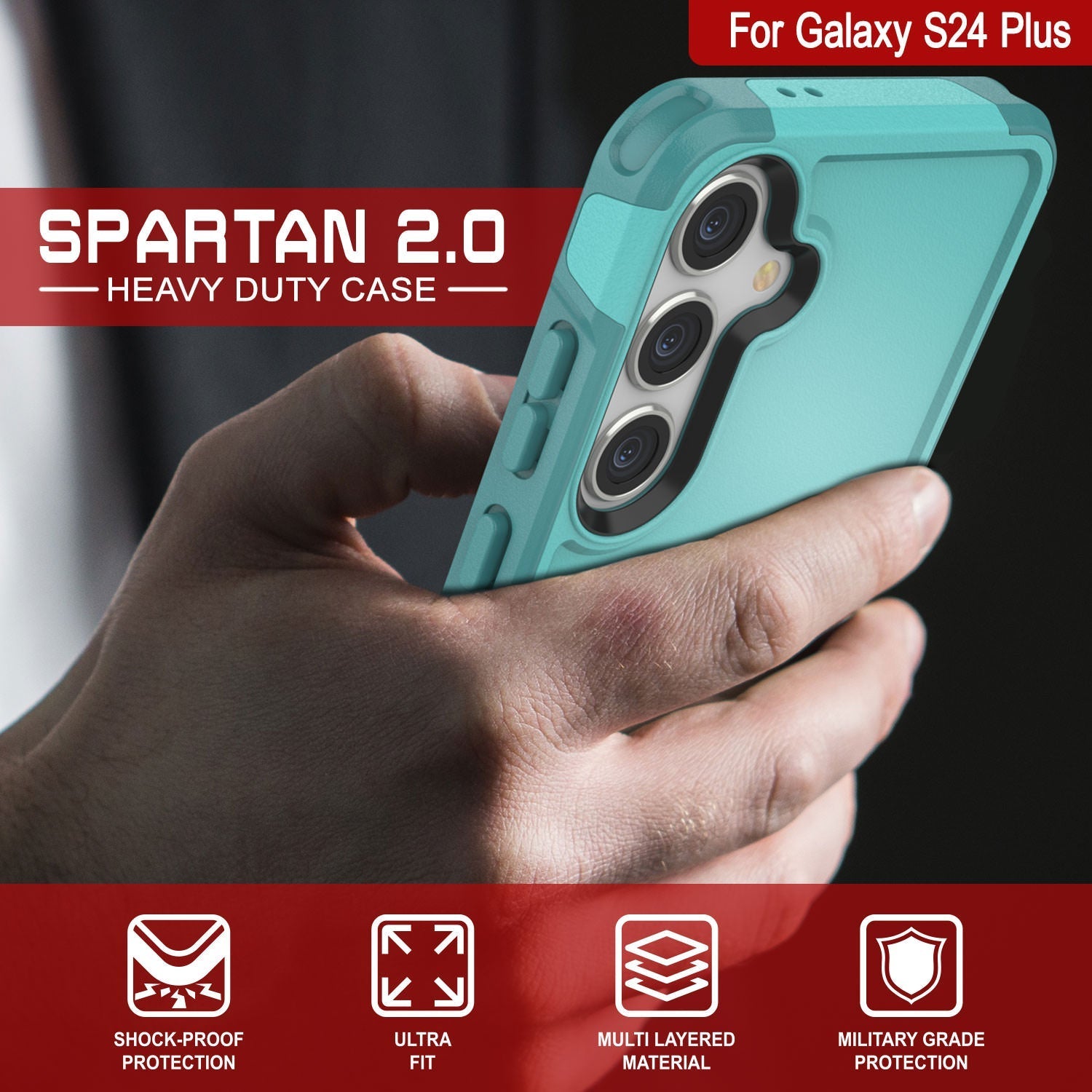 PunkCase Galaxy S25+ Plus Case, [Spartan 2.0 Series] Clear Rugged Heavy Duty Cover [Light Blue]