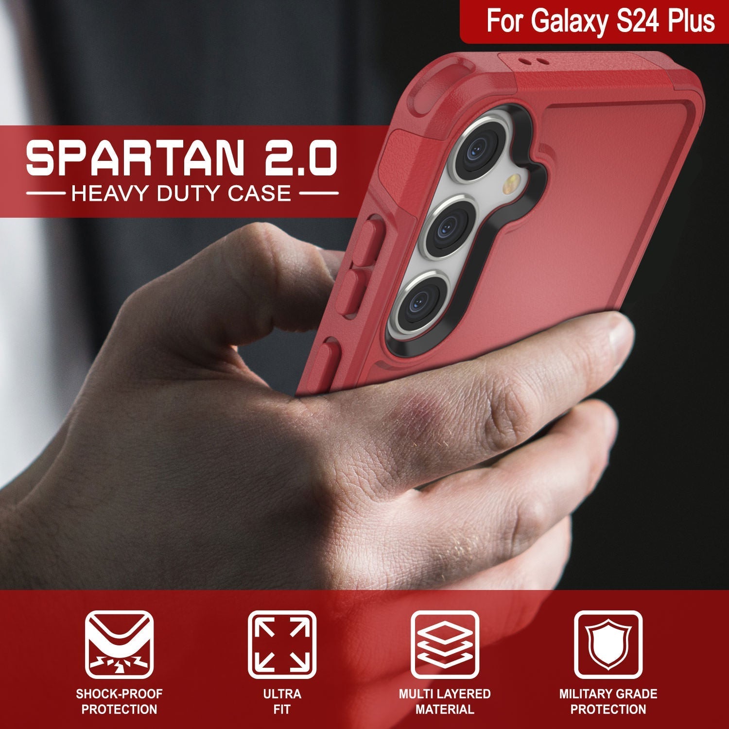 PunkCase Galaxy S25+ Plus Case, [Spartan 2.0 Series] Clear Rugged Heavy Duty Cover [Red]