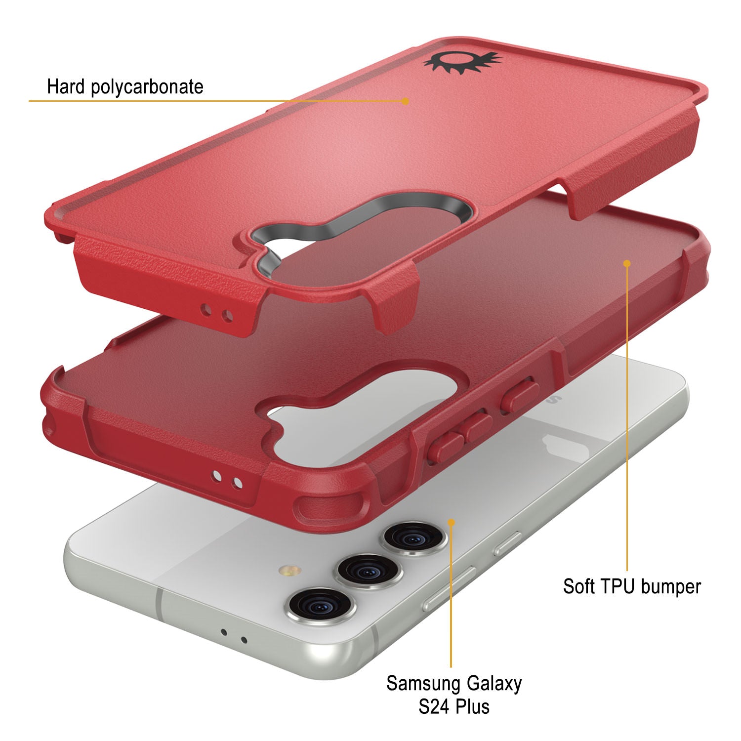 PunkCase Galaxy S25+ Plus Case, [Spartan 2.0 Series] Clear Rugged Heavy Duty Cover [Red]