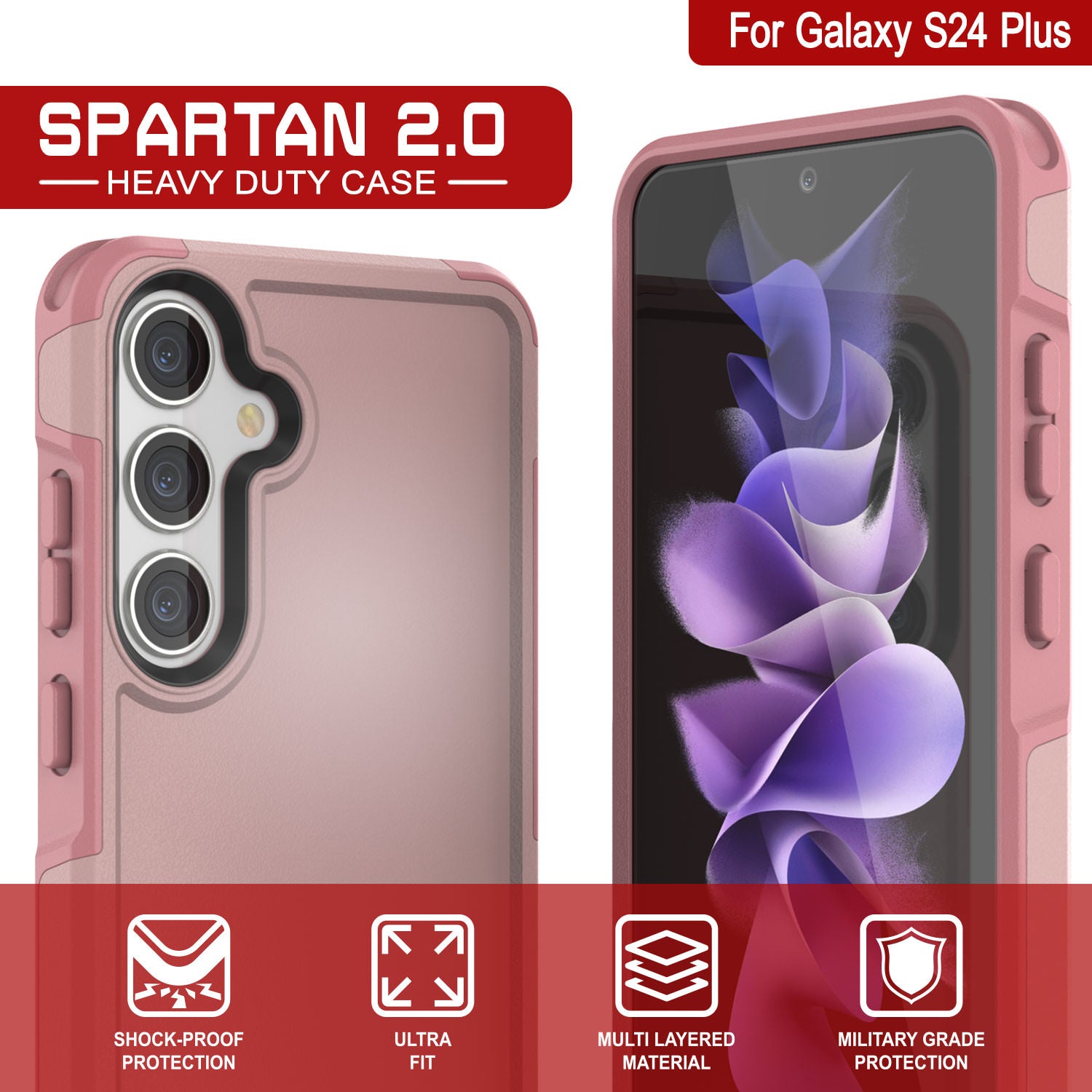 PunkCase Galaxy S25+ Plus Case, [Spartan 2.0 Series] Clear Rugged Heavy Duty Cover [Pink]