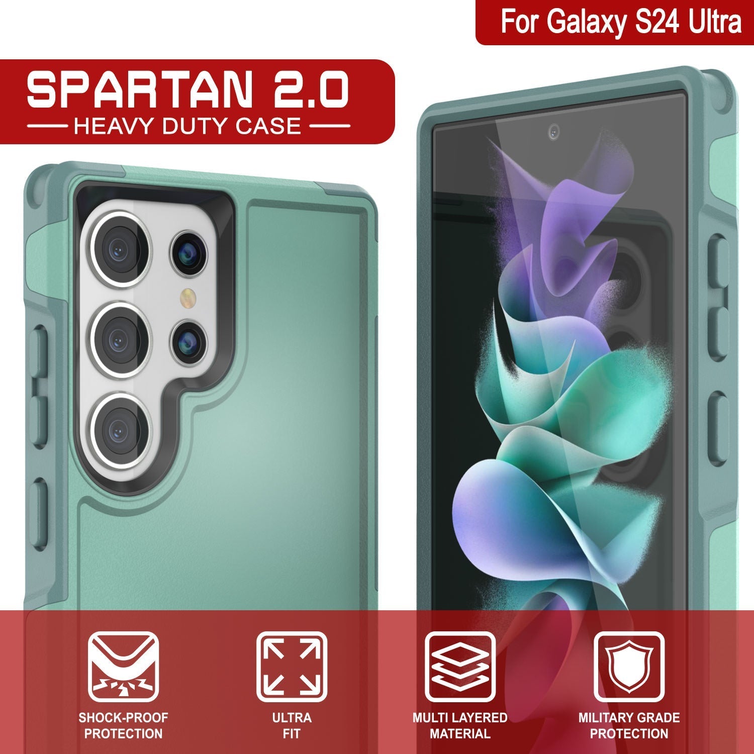 PunkCase Galaxy S25 Ultra Case, [Spartan 2.0 Series] Clear Rugged Heavy Duty Cover [Teal]