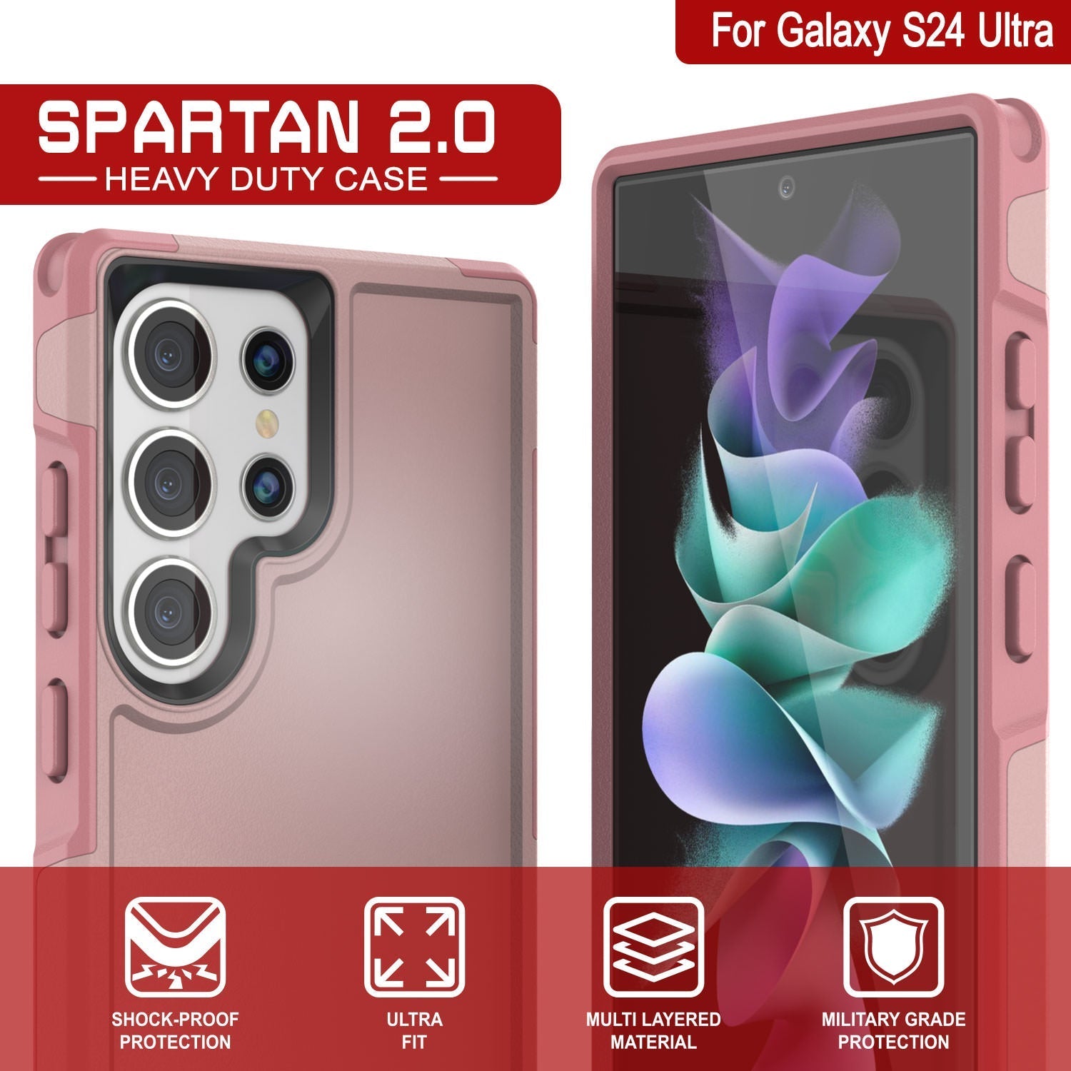 PunkCase Galaxy S25 Ultra Case, [Spartan 2.0 Series] Clear Rugged Heavy Duty Cover [Pink]