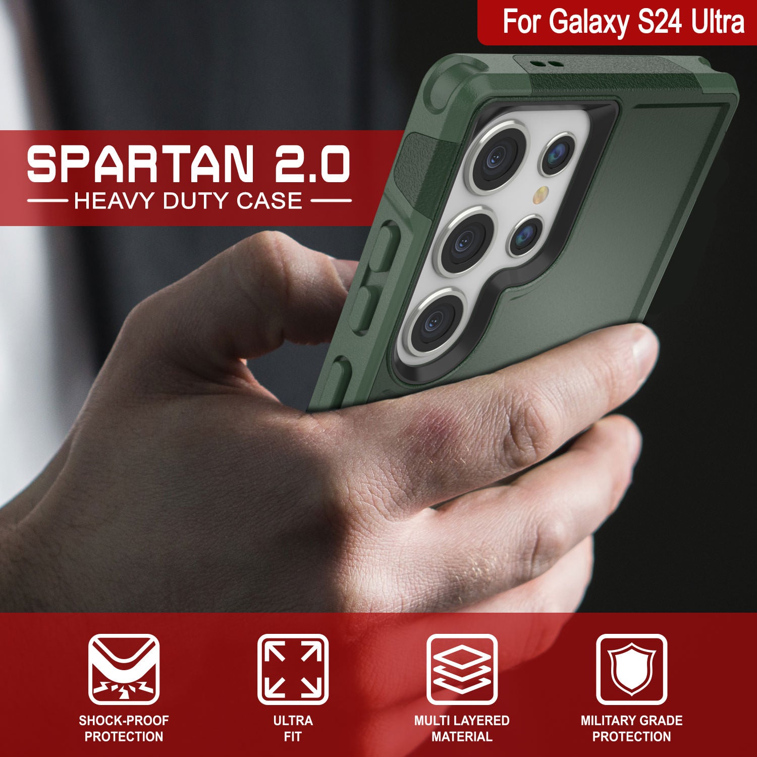 PunkCase Galaxy S25 Ultra Case, [Spartan 2.0 Series] Clear Rugged Heavy Duty Cover [Dark Green]