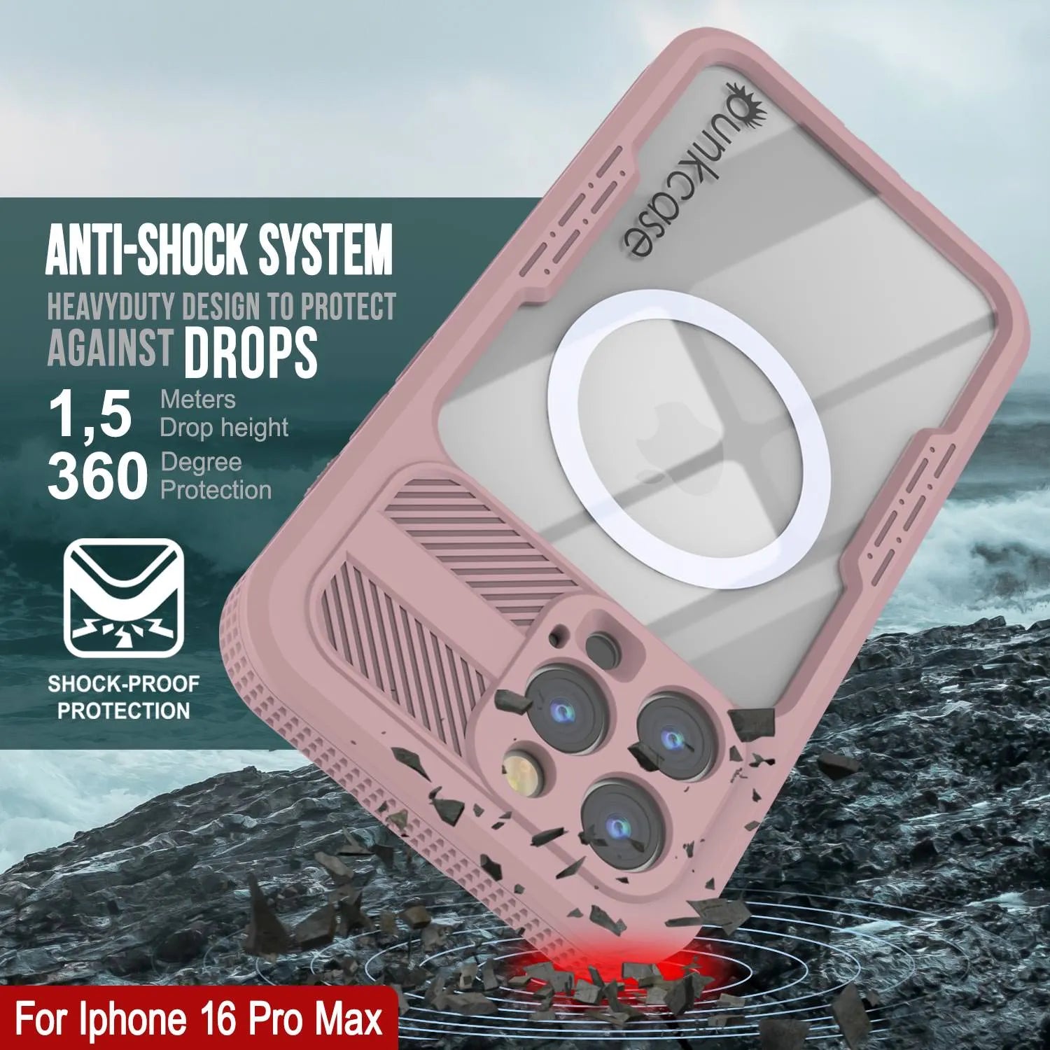 iPhone 16 Pro Max Waterproof Case [Alpine 2.0 Series] [Slim Fit] [IP68 Certified] [Shockproof] [Pink]