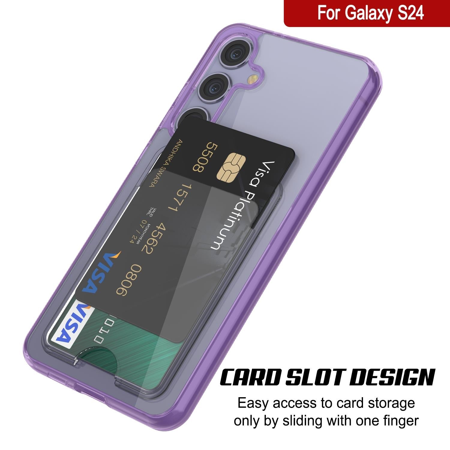 Galaxy S24 Card Holder Case [Crystal CardSlot Series] [Slim Fit] [Purple]