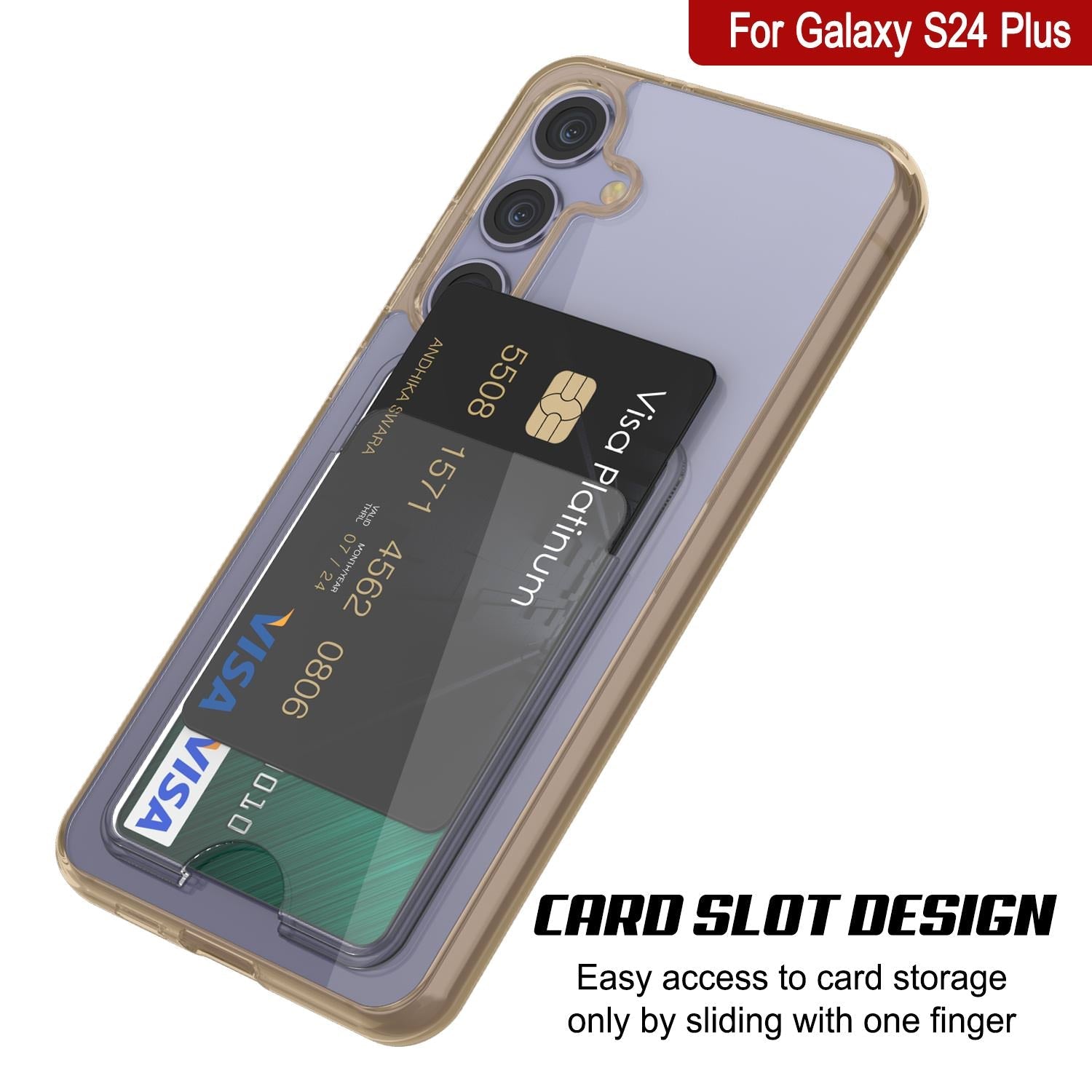 Galaxy S24 Plus Card Holder Case [Crystal CardSlot Series] [Slim Fit] [Orange]