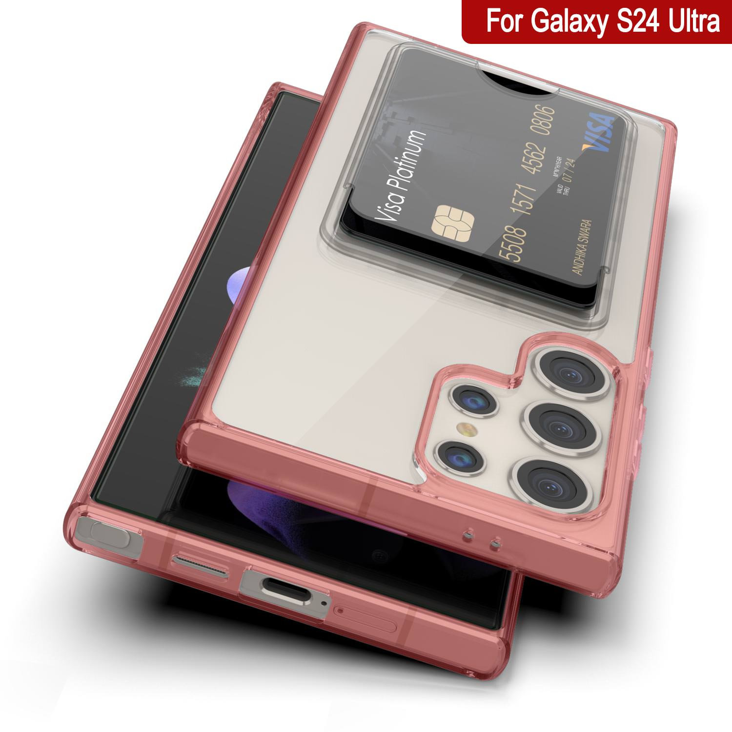 Galaxy S24 Ultra Card Holder Case [Crystal CardSlot Series] [Slim Fit] [Red]