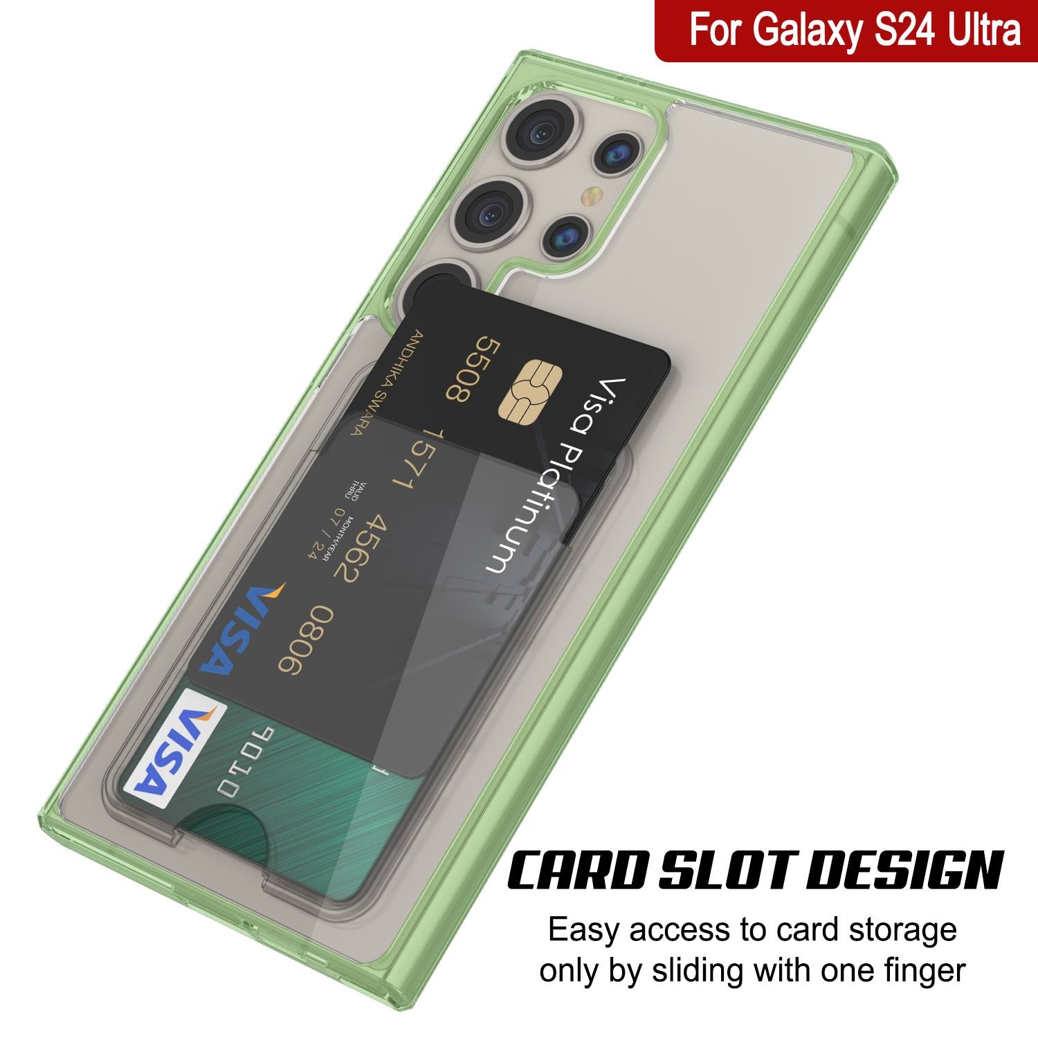 Galaxy S24 Ultra Card Holder Case [Crystal CardSlot Series] [Slim Fit] [Green]