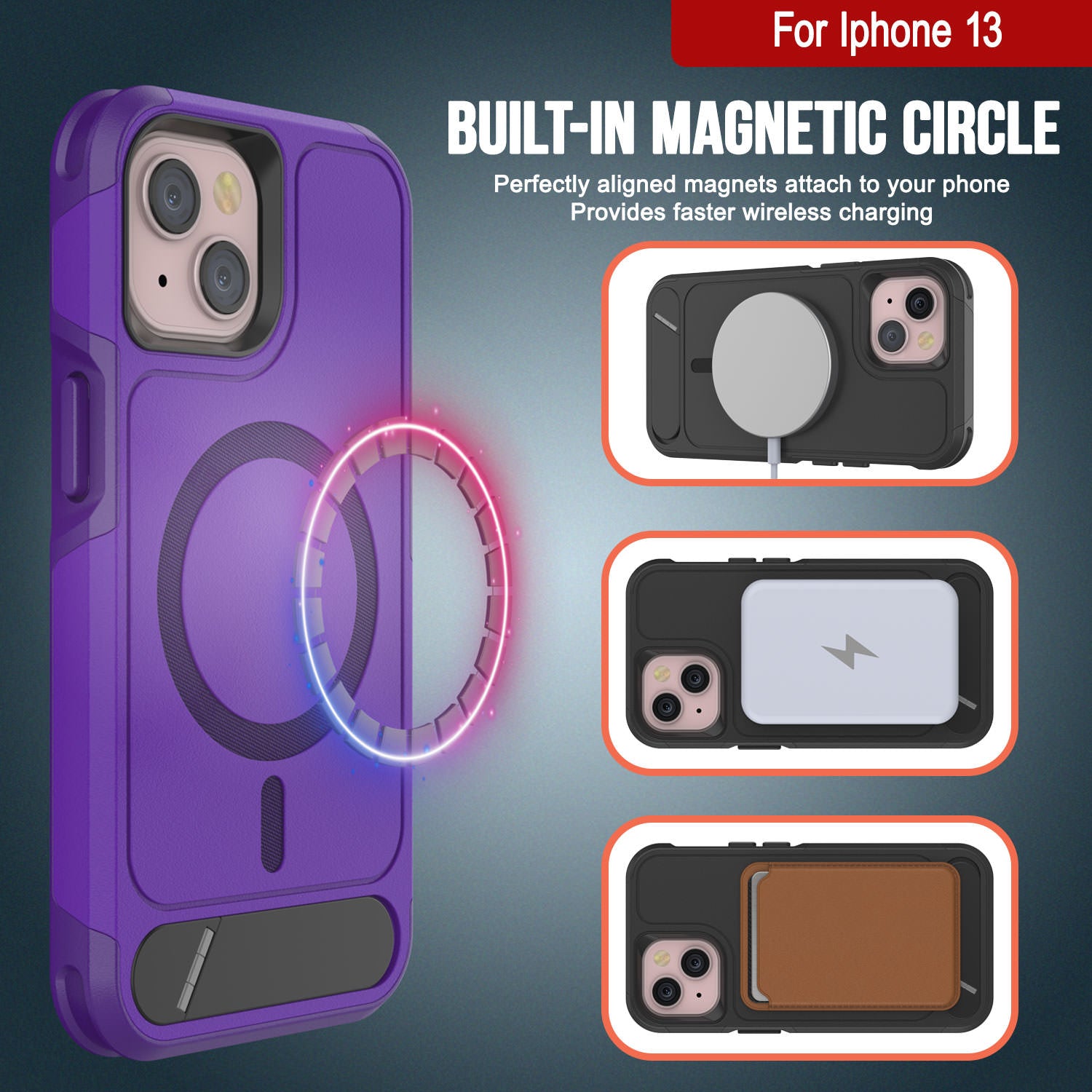 PunkCase iPhone 13 Case, [Spartan X Series] Rugged Heavy Duty Cover W/Kickstand+MagRing [purple]