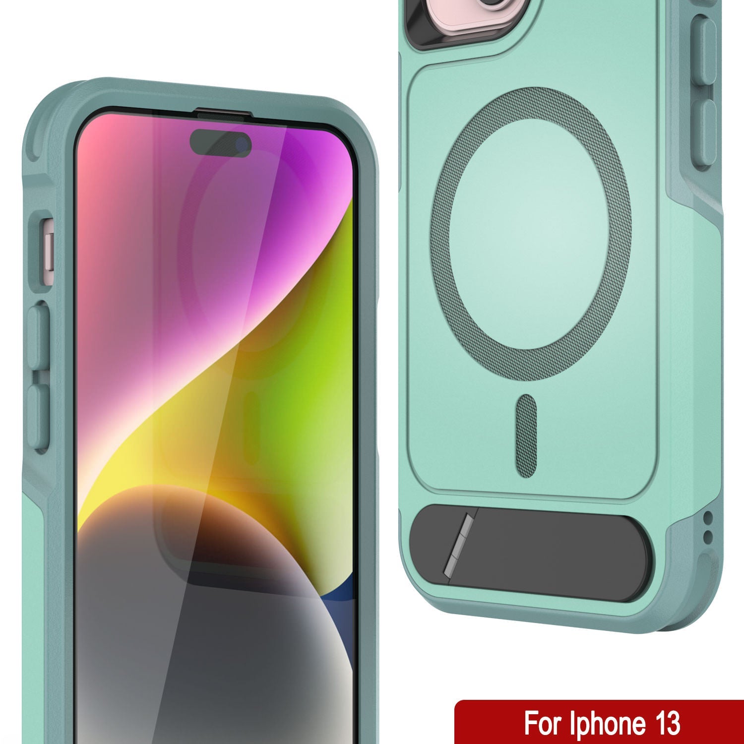 PunkCase iPhone 13 Case, [Spartan X Series] Rugged Heavy Duty Cover W/Kickstand+MagRing [teal]