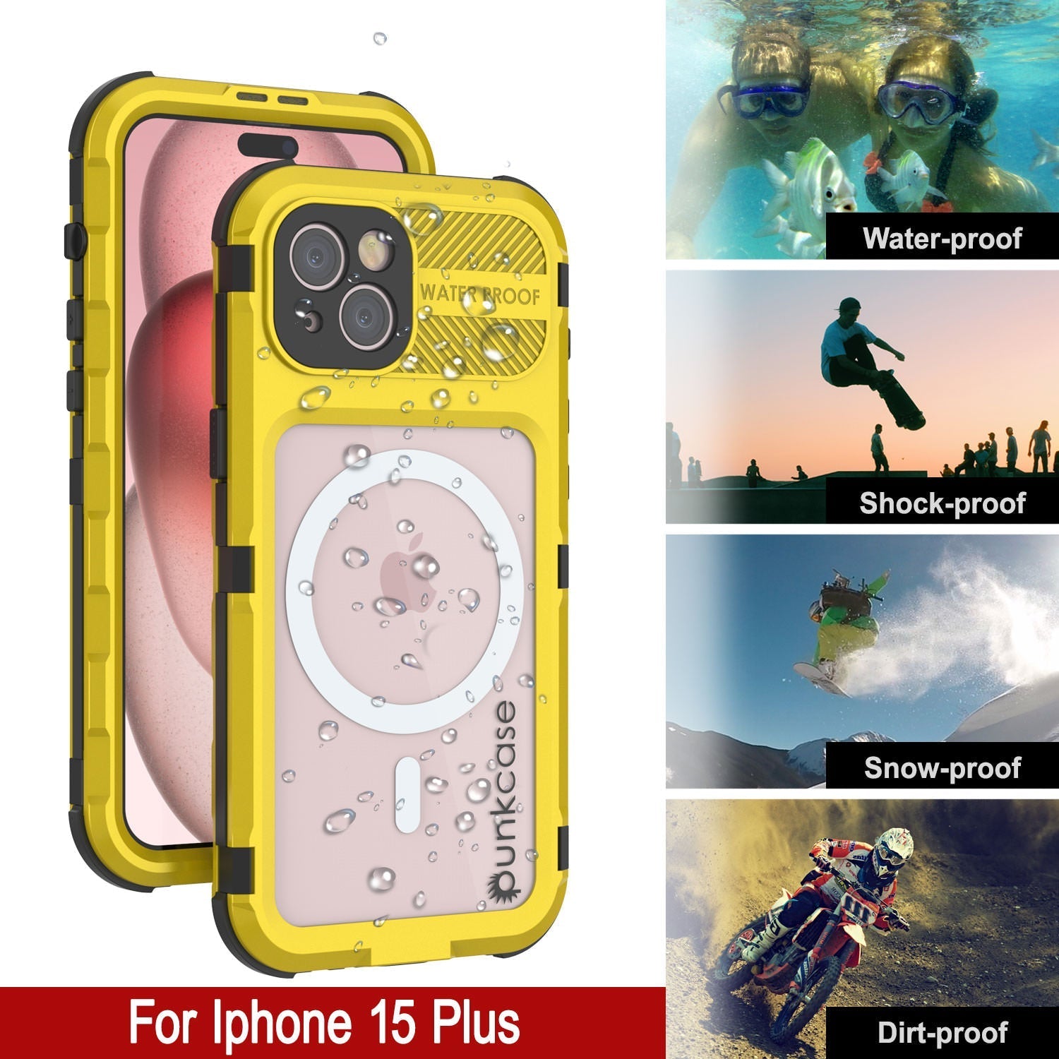 iPhone 16 Plus Metal Extreme 2.0 Series Aluminum Waterproof Case IP68 W/Buillt in Screen Protector [Yellow]