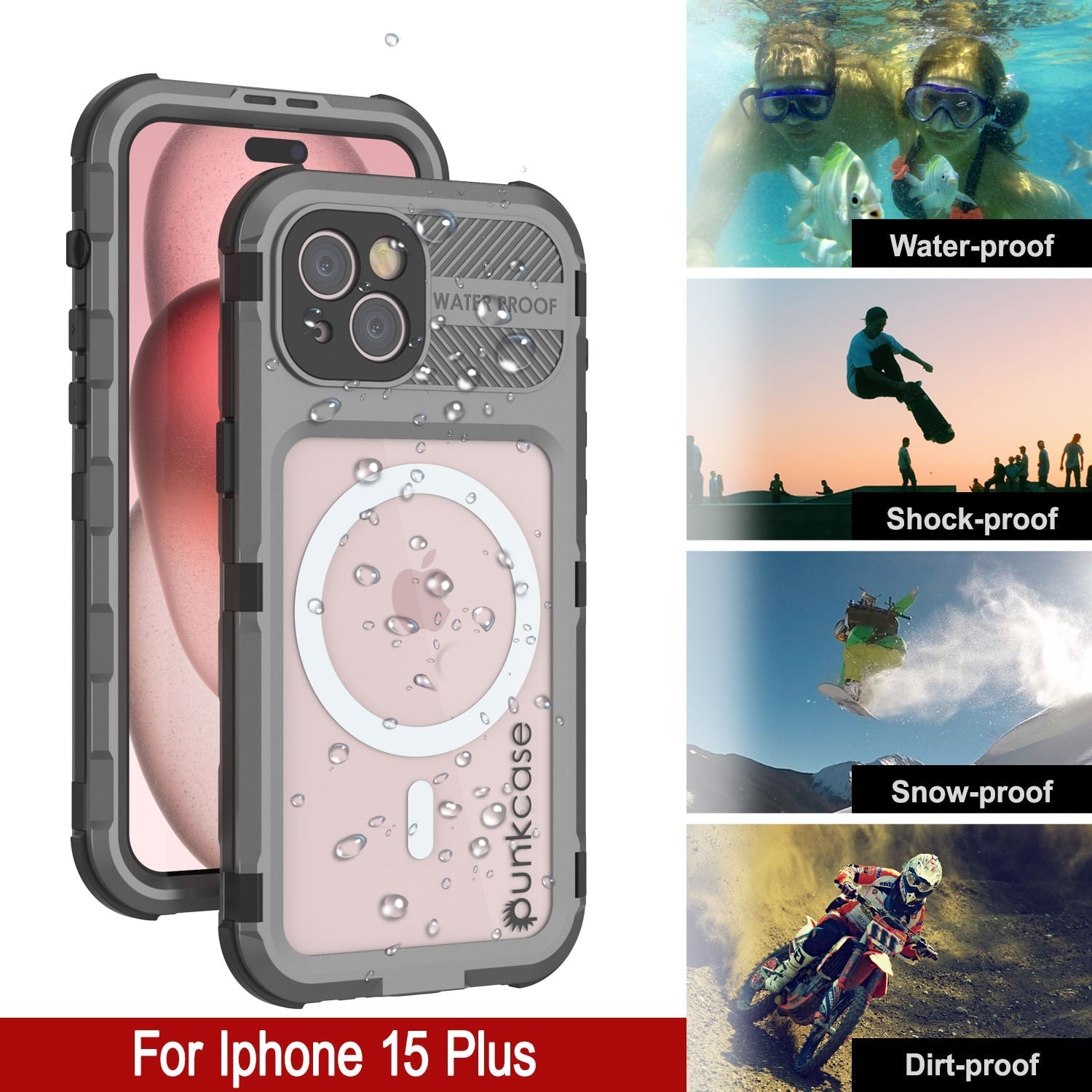 iPhone 16 Plus Metal Extreme 2.0 Series Aluminum Waterproof Case IP68 W/Buillt in Screen Protector [Silver]