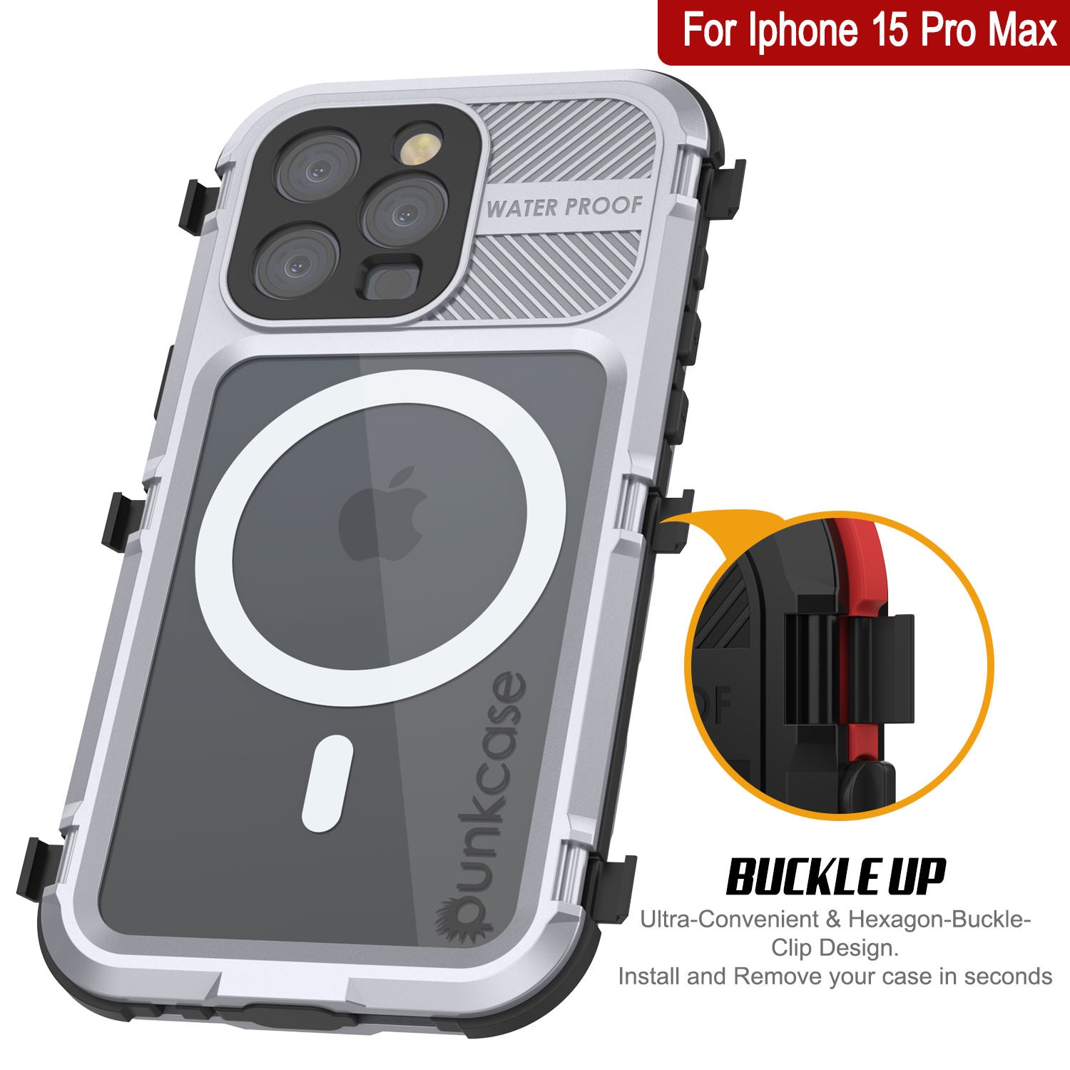 iPhone 16 Pro Max Metal Extreme 2.0 Series Aluminum Waterproof Case IP68 W/Buillt in Screen Protector [White]