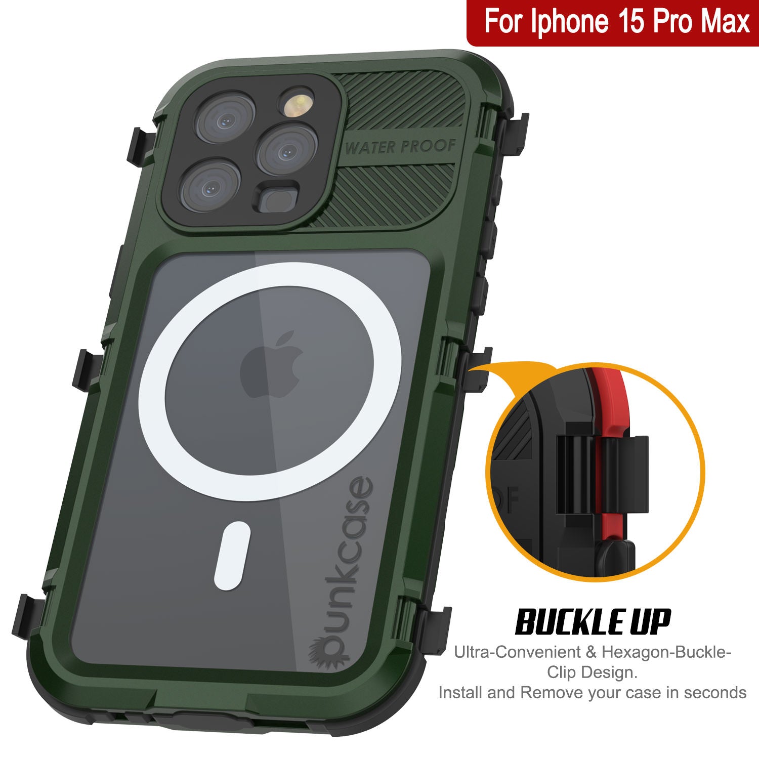 iPhone 16 Pro Max Metal Extreme 2.0 Series Aluminum Waterproof Case IP68 W/Buillt in Screen Protector [Dark Green]