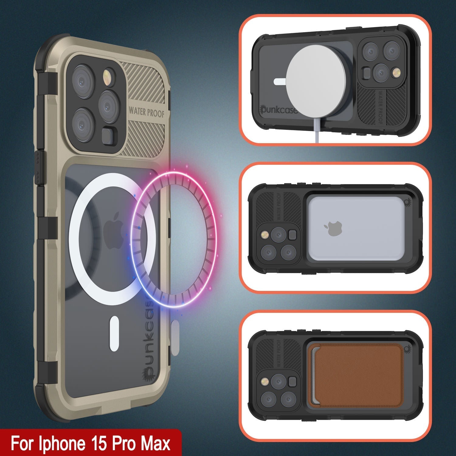 iPhone 16 Pro Max Metal Extreme 2.0 Series Aluminum Waterproof Case IP68 W/Buillt in Screen Protector [Gold]