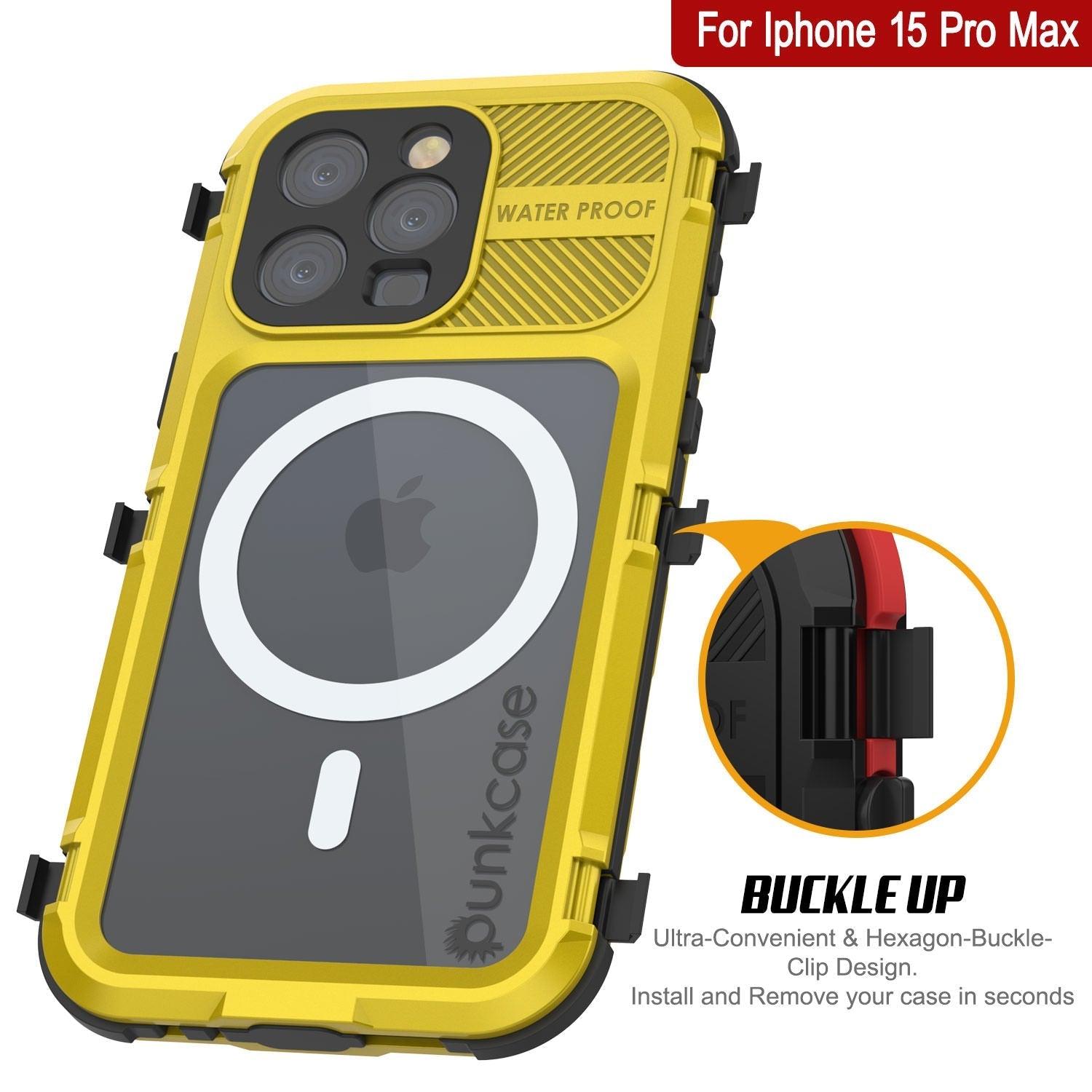 iPhone 16 Pro Max Metal Extreme 2.0 Series Aluminum Waterproof Case IP68 W/Buillt in Screen Protector [Yellow]