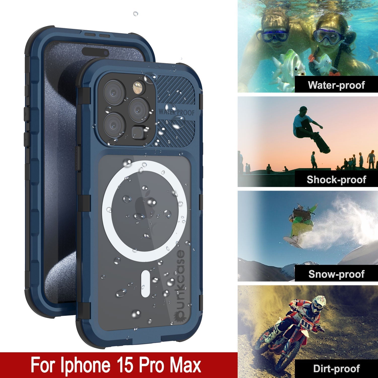 iPhone 16 Pro Max Metal Extreme 2.0 Series Aluminum Waterproof Case IP68 W/Buillt in Screen Protector [Blue]