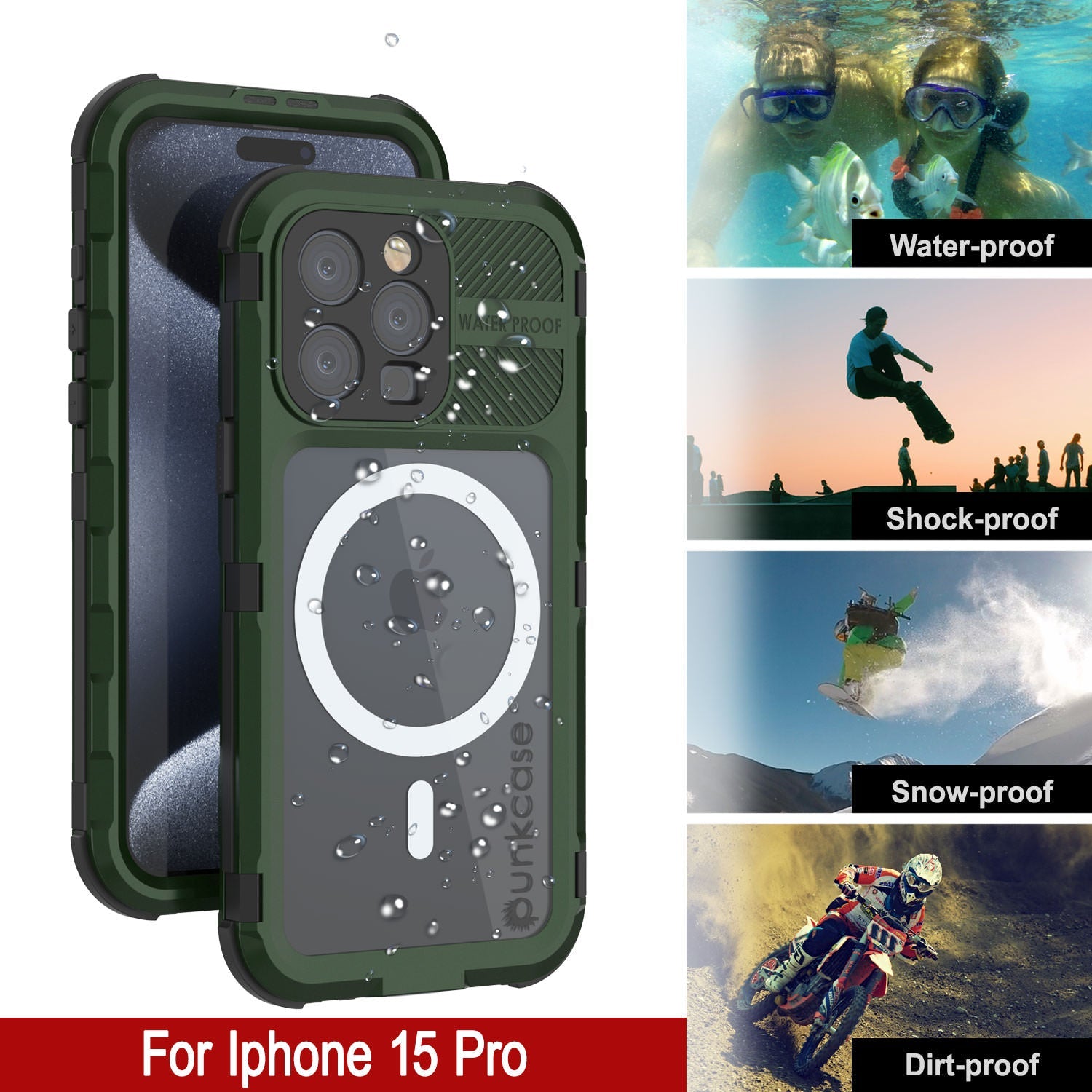 iPhone 16 Pro Metal Extreme 2.0 Series Aluminum Waterproof Case IP68 W/Buillt in Screen Protector [Dark-Green]