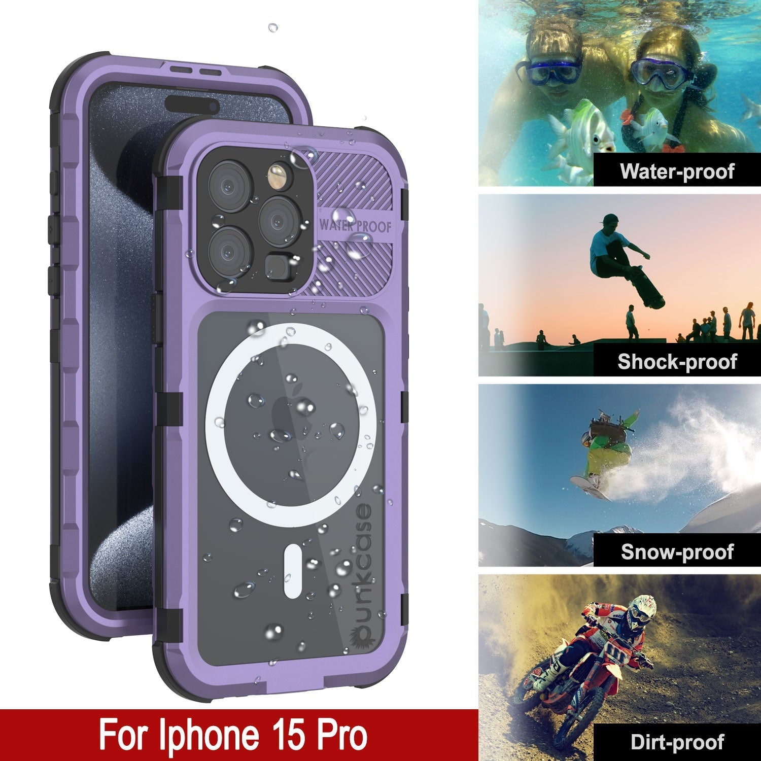 iPhone 16 Pro Metal Extreme 2.0 Series Aluminum Waterproof Case IP68 W/Buillt in Screen Protector [Purple]