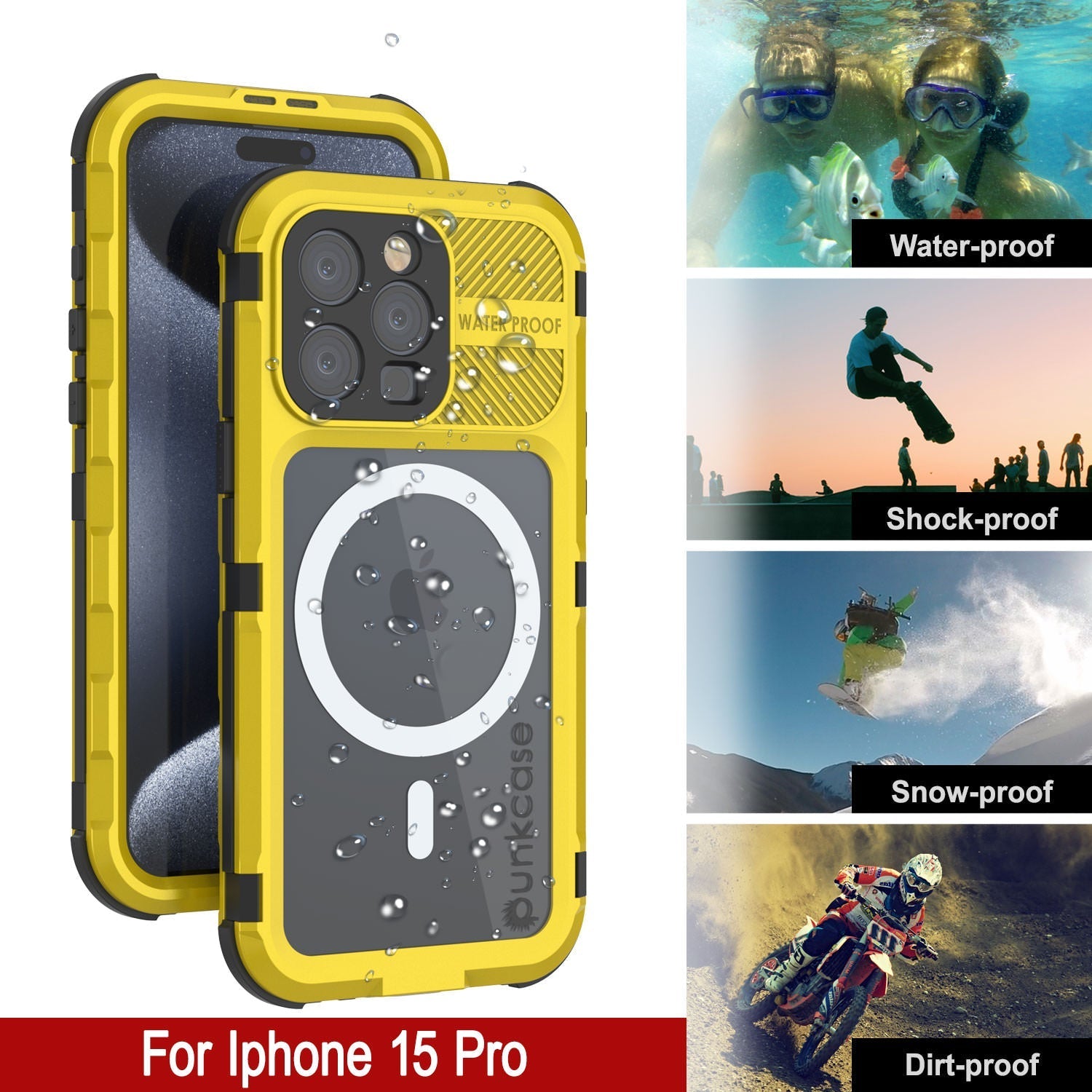 iPhone 16 Pro Metal Extreme 2.0 Series Aluminum Waterproof Case IP68 W/Buillt in Screen Protector [Yellow]